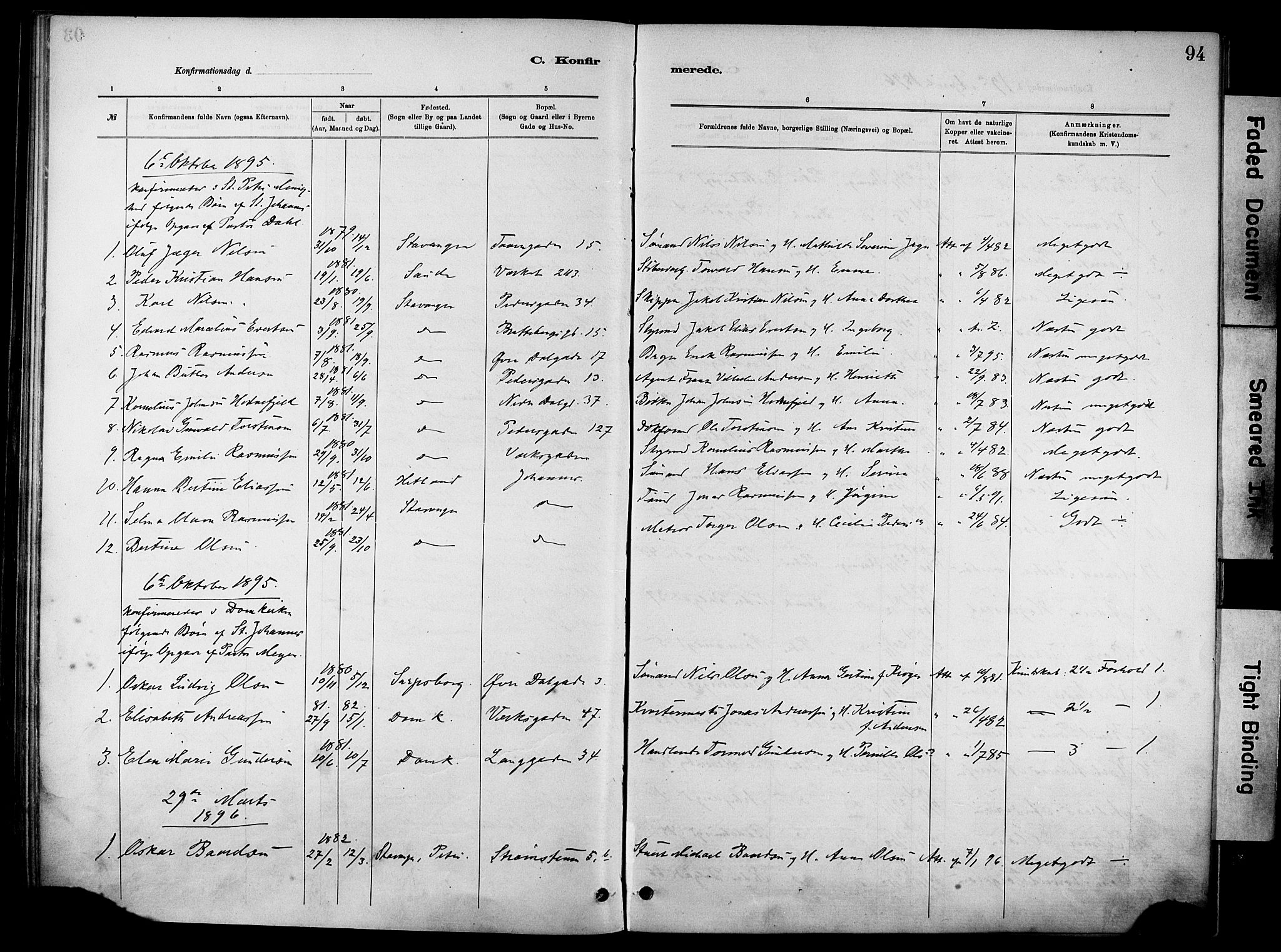 St. Johannes sokneprestkontor, SAST/A-101814/001/30/30BA/L0002: Parish register (official) no. A 2, 1885-1899, p. 94