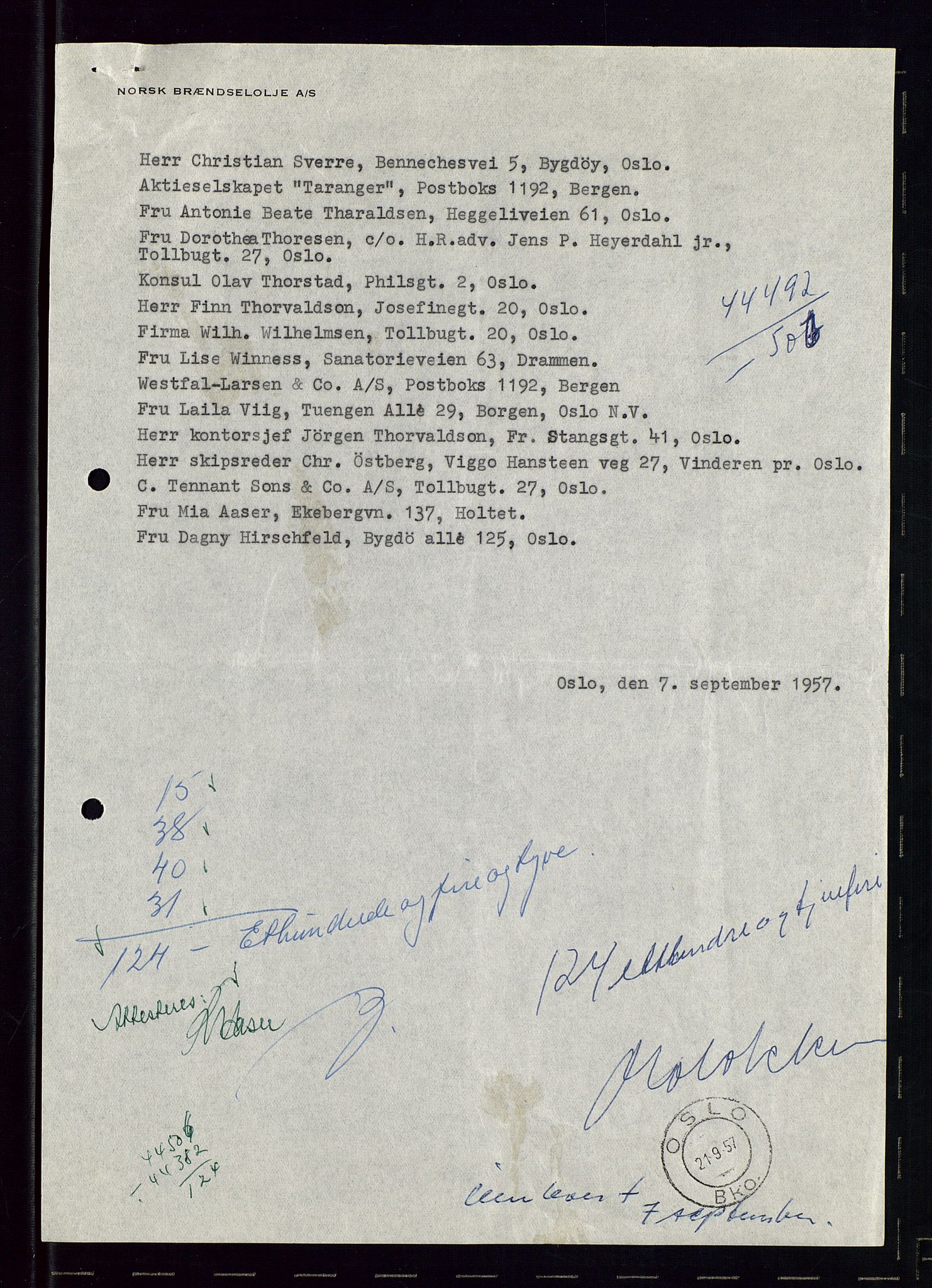 PA 1544 - Norsk Brændselolje A/S, AV/SAST-A-101965/1/A/Aa/L0007/0003: Generalforsamling / Generalforsamling 1956, ekstraordinær generalforsamling 1957, 1956-1957, p. 107