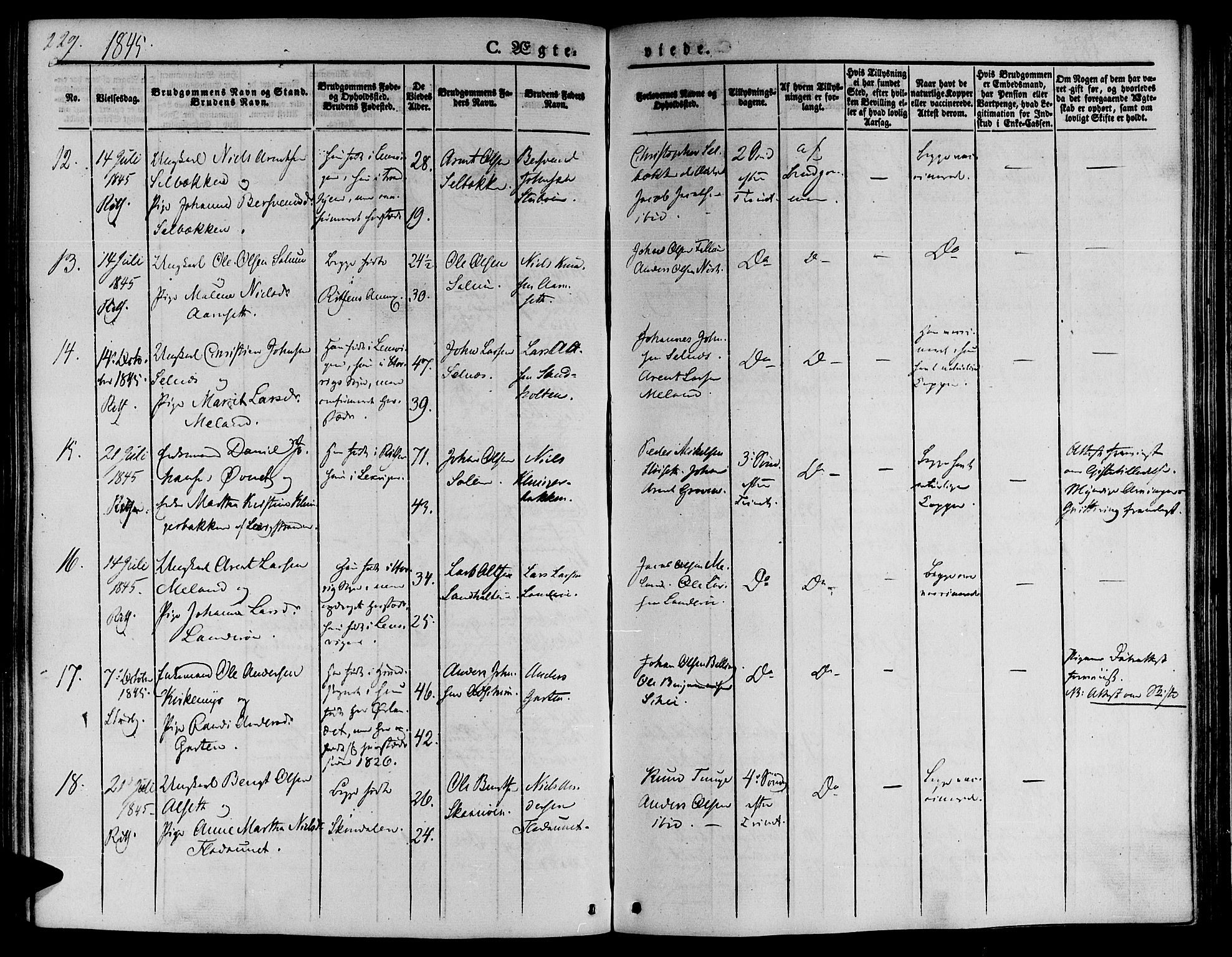 Ministerialprotokoller, klokkerbøker og fødselsregistre - Sør-Trøndelag, SAT/A-1456/646/L0610: Parish register (official) no. 646A08, 1837-1847, p. 229