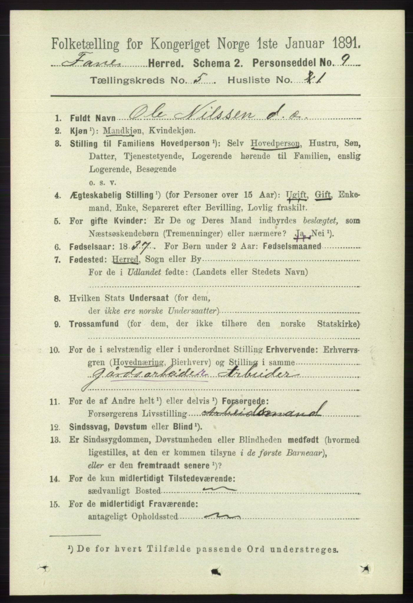 RA, 1891 census for 1249 Fana, 1891, p. 2055