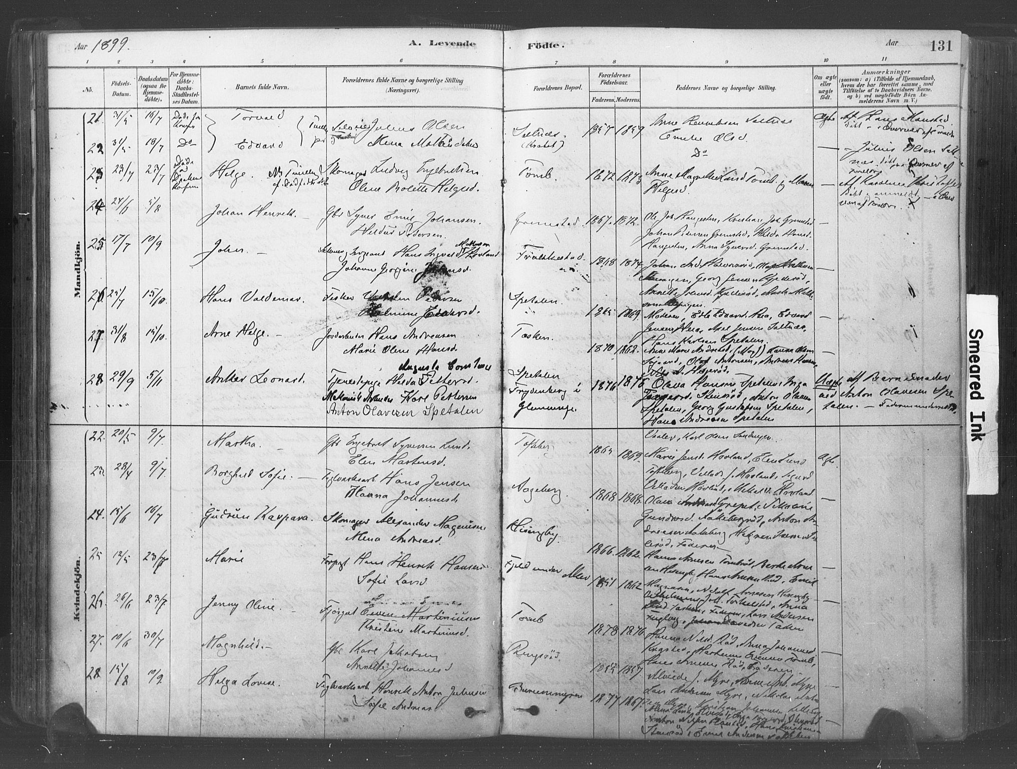 Råde prestekontor kirkebøker, AV/SAO-A-2009/F/Fa/L0007: Parish register (official) no. 7, 1878-1902, p. 131