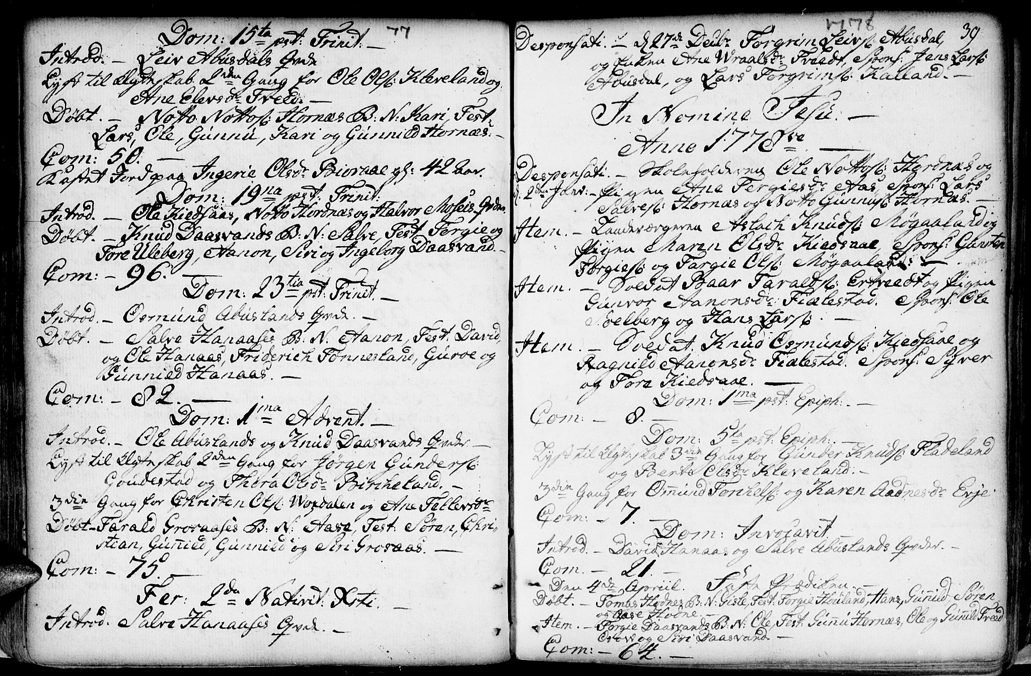 Evje sokneprestkontor, SAK/1111-0008/F/Fa/Fab/L0002: Parish register (official) no. A 2, 1765-1816, p. 39