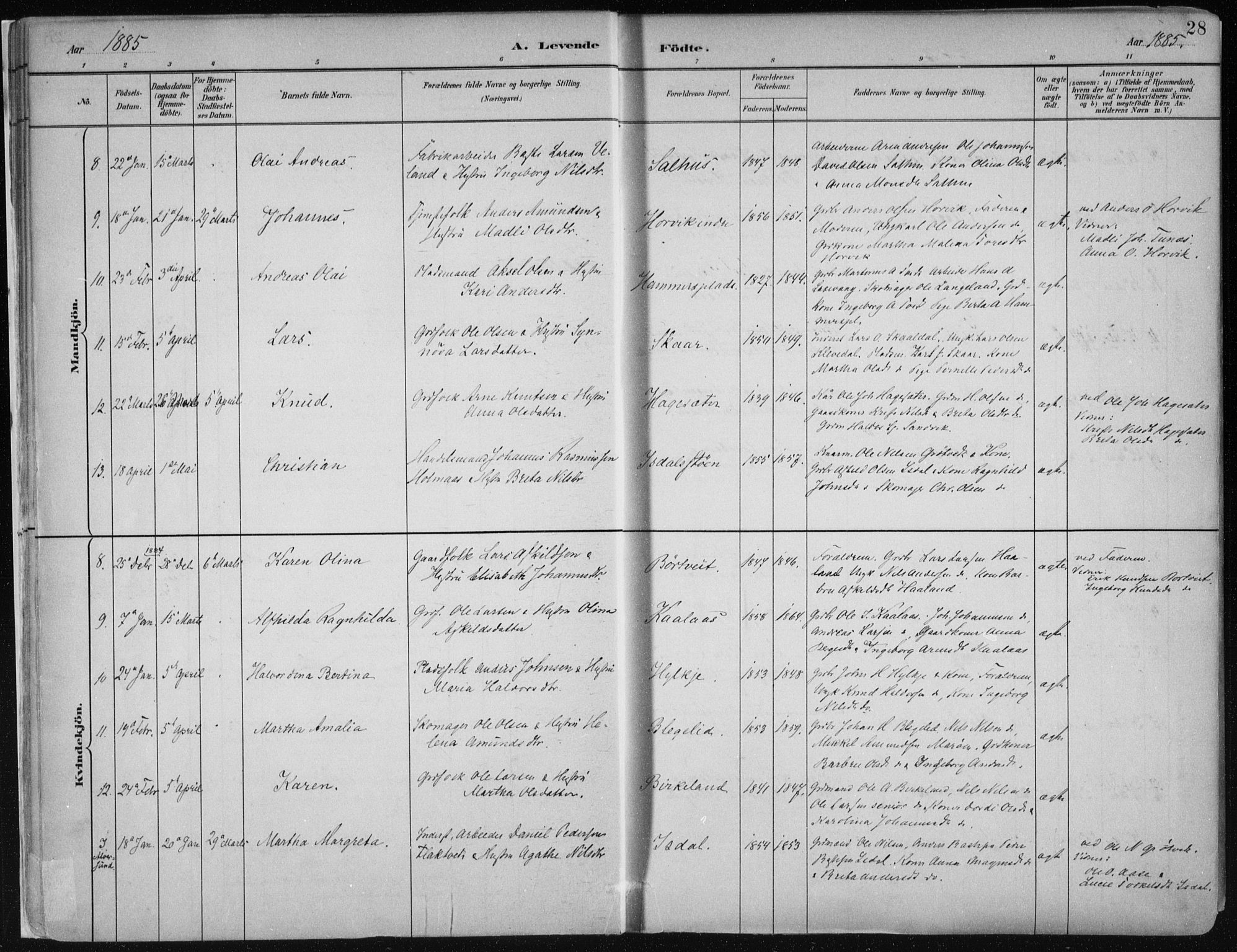 Hamre sokneprestembete, AV/SAB-A-75501/H/Ha/Haa/Haab/L0001: Parish register (official) no. B  1, 1882-1905, p. 28