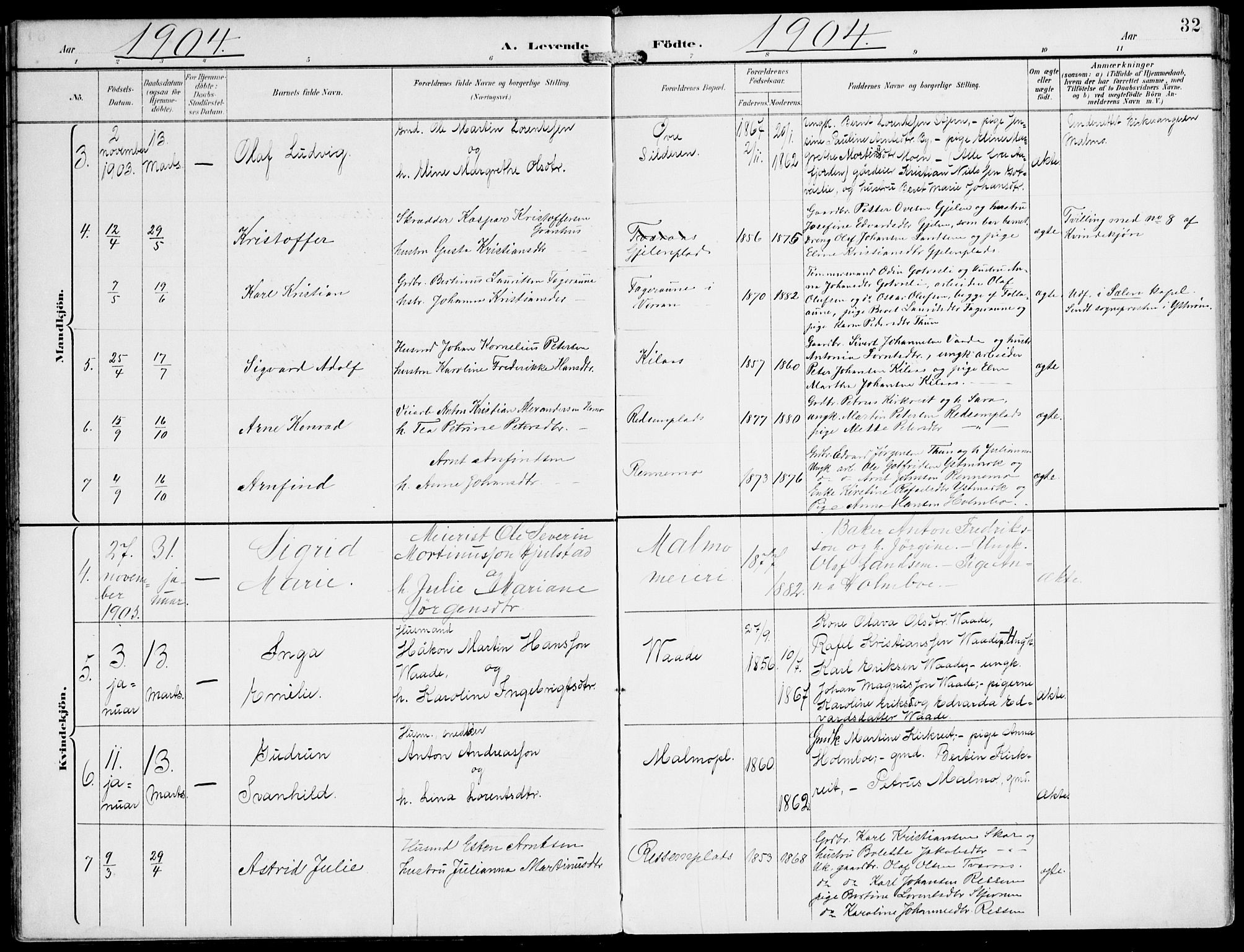 Ministerialprotokoller, klokkerbøker og fødselsregistre - Nord-Trøndelag, AV/SAT-A-1458/745/L0430: Parish register (official) no. 745A02, 1895-1913, p. 32