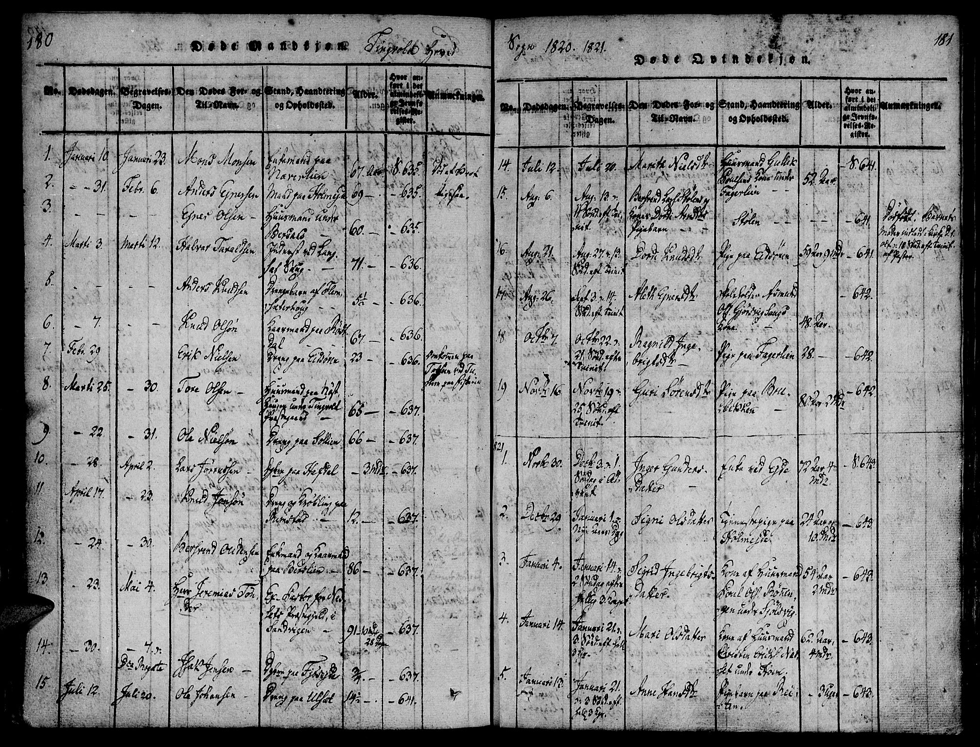 Ministerialprotokoller, klokkerbøker og fødselsregistre - Møre og Romsdal, AV/SAT-A-1454/586/L0982: Parish register (official) no. 586A08, 1819-1829, p. 180-181