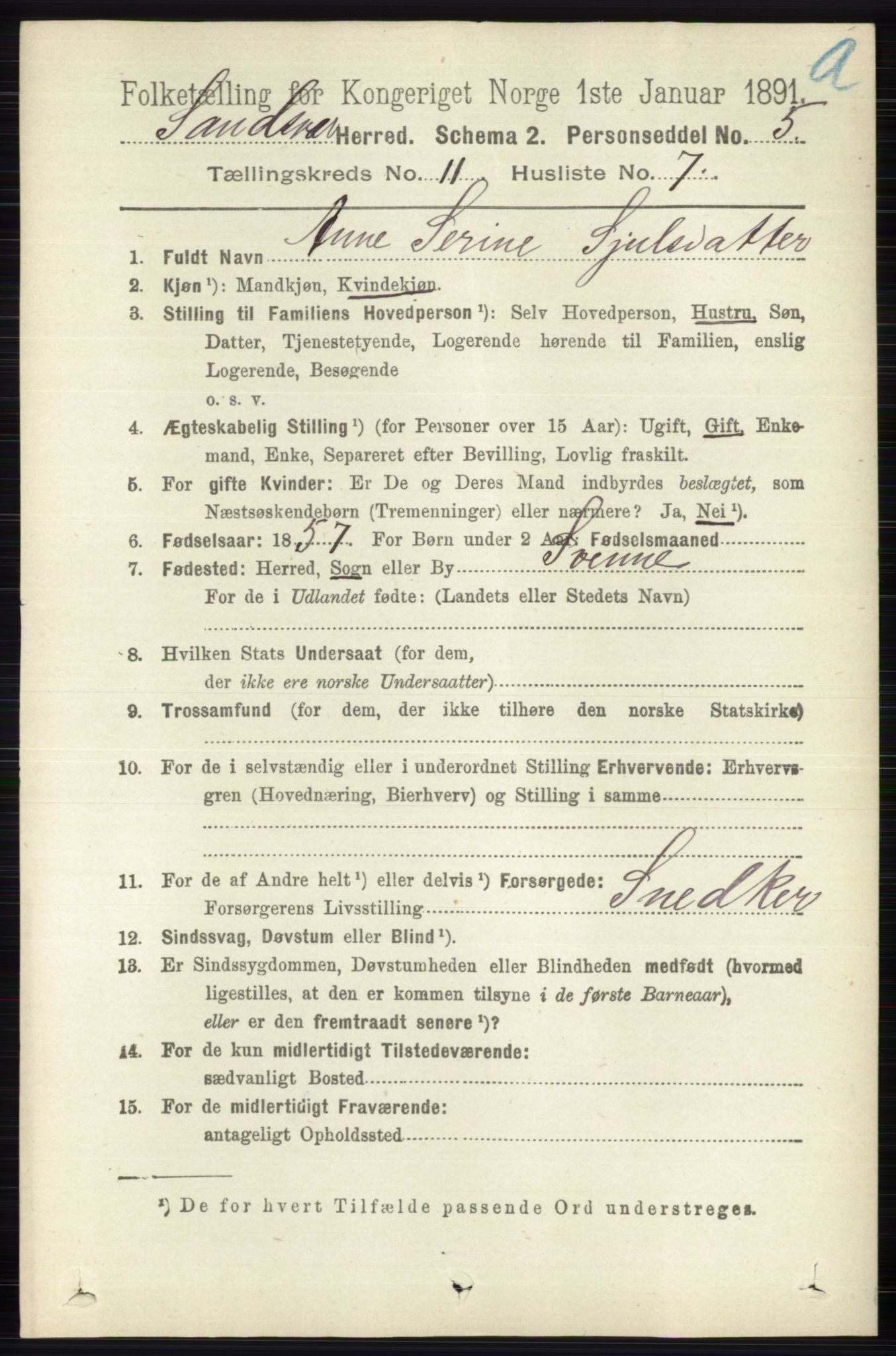 RA, 1891 census for 0629 Sandsvær, 1891, p. 5517