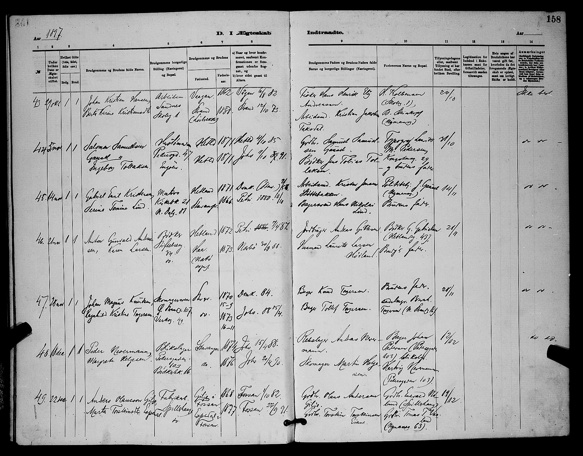 St. Johannes sokneprestkontor, SAST/A-101814/001/30/30BB/L0001: Parish register (copy) no. B 1, 1885-1897, p. 158