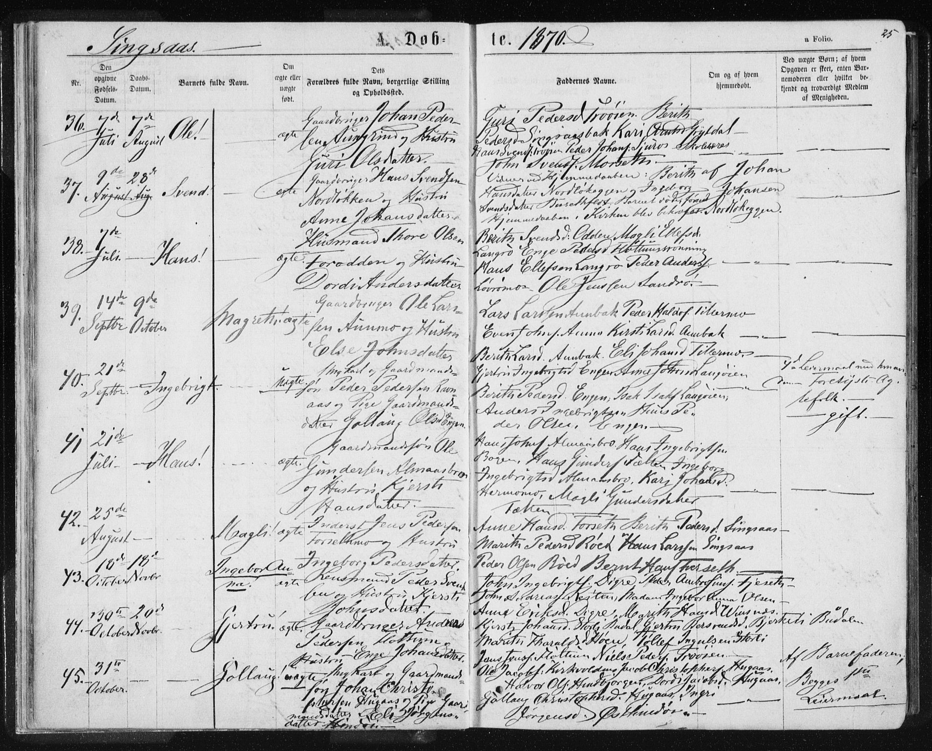 Ministerialprotokoller, klokkerbøker og fødselsregistre - Sør-Trøndelag, SAT/A-1456/685/L0970: Parish register (official) no. 685A08 /2, 1870-1878, p. 25