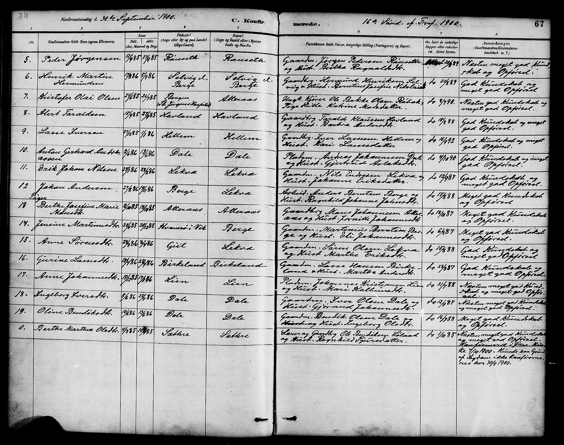 Hyllestad sokneprestembete, SAB/A-80401: Parish register (official) no. B 1, 1886-1904, p. 67