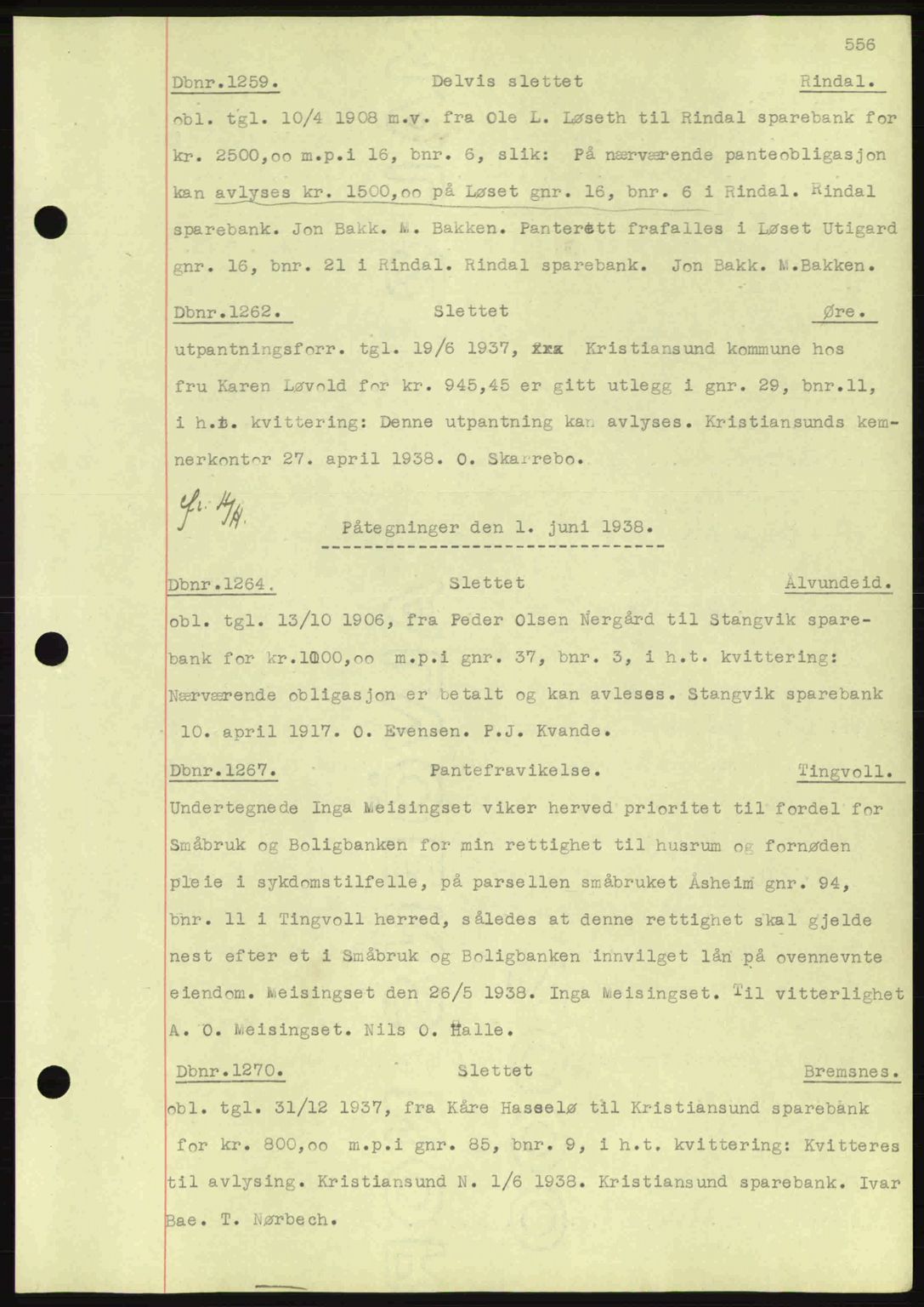 Nordmøre sorenskriveri, AV/SAT-A-4132/1/2/2Ca: Mortgage book no. C80, 1936-1939, Diary no: : 1259/1938