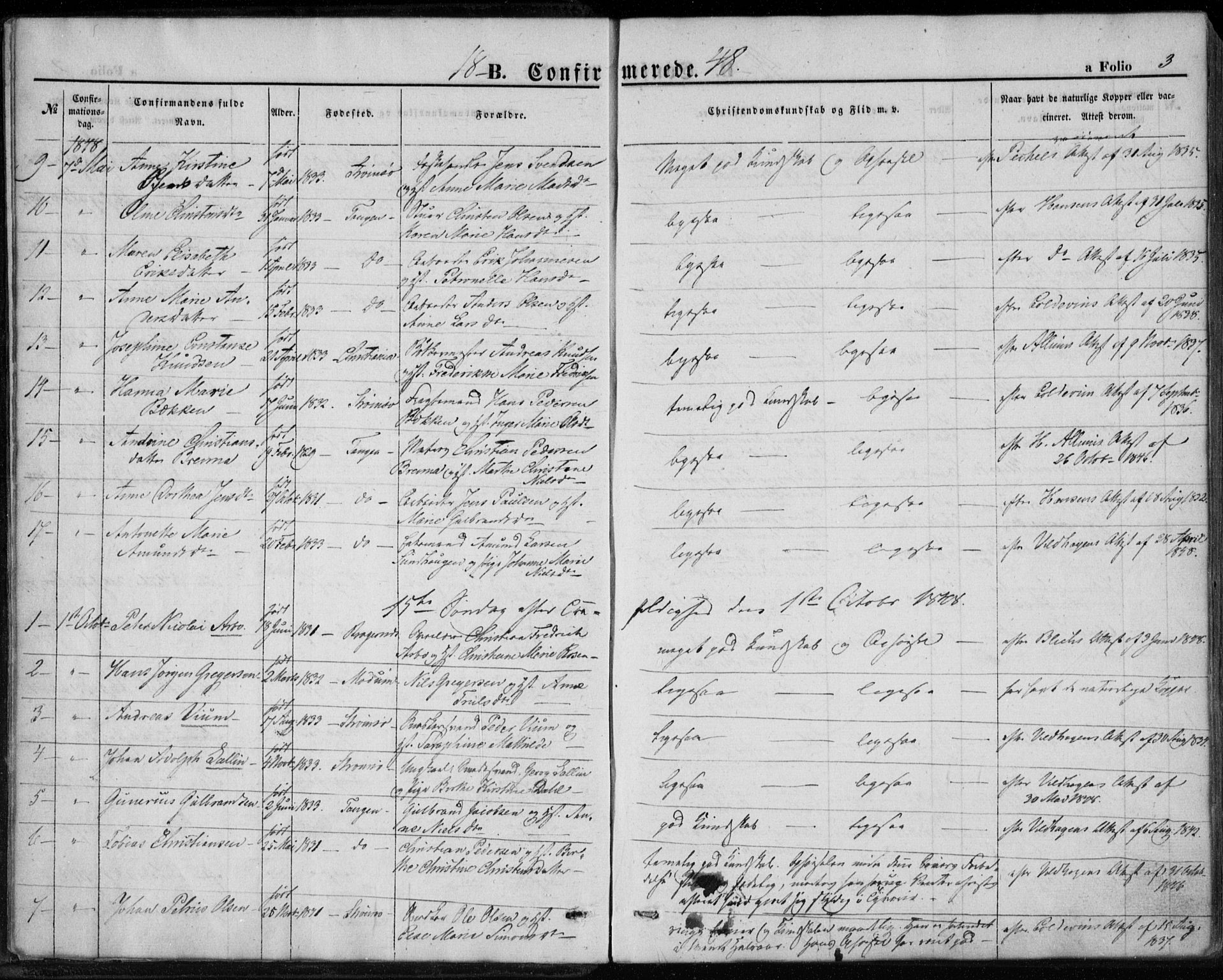 Strømsø kirkebøker, SAKO/A-246/F/Fa/L0017: Parish register (official) no. I 17, 1848-1865, p. 3