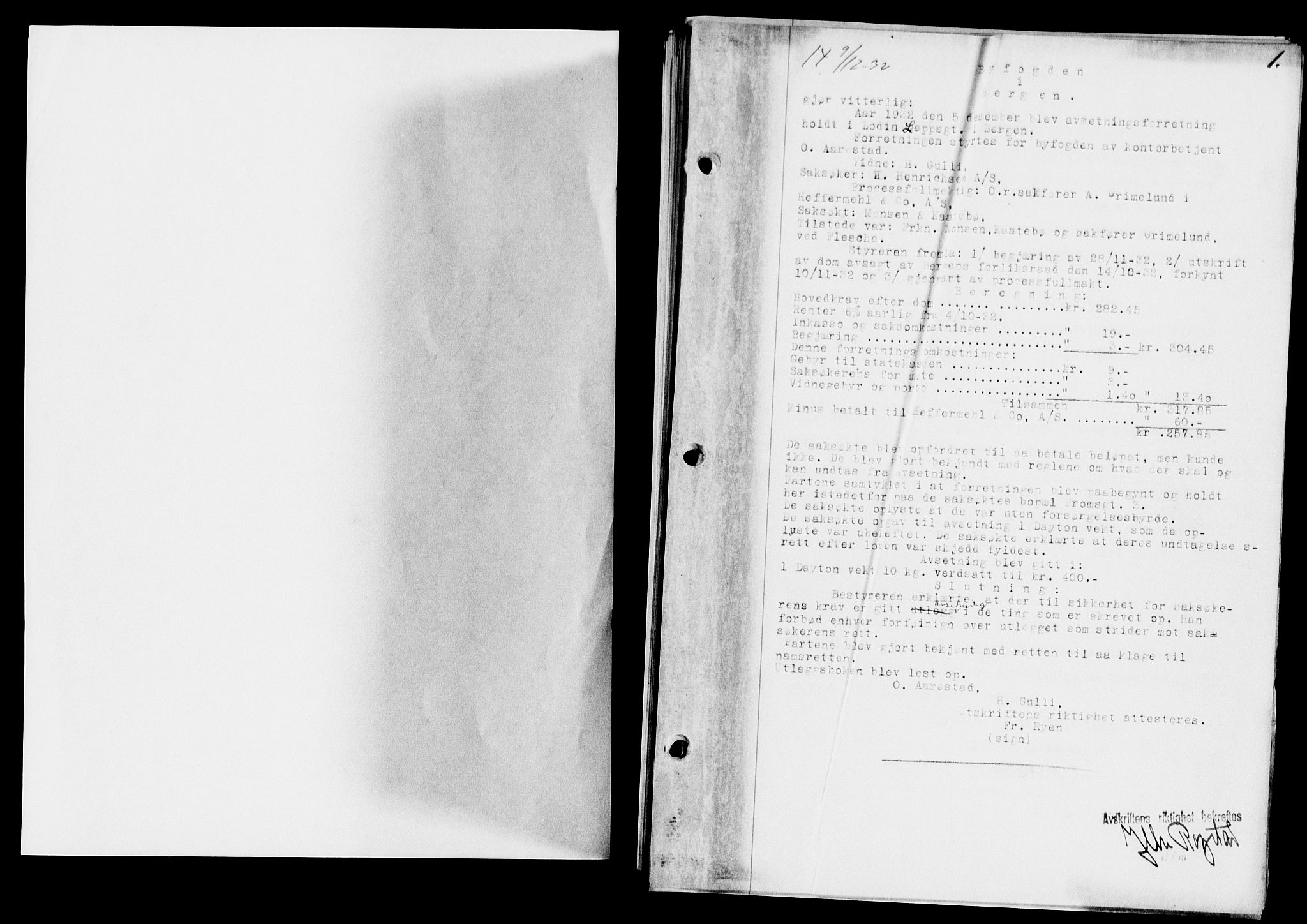 Byfogd og Byskriver i Bergen, AV/SAB-A-3401/03/03Ba/L0129: Mortgage book no. II.B.a.129, 1932-1933, p. 1