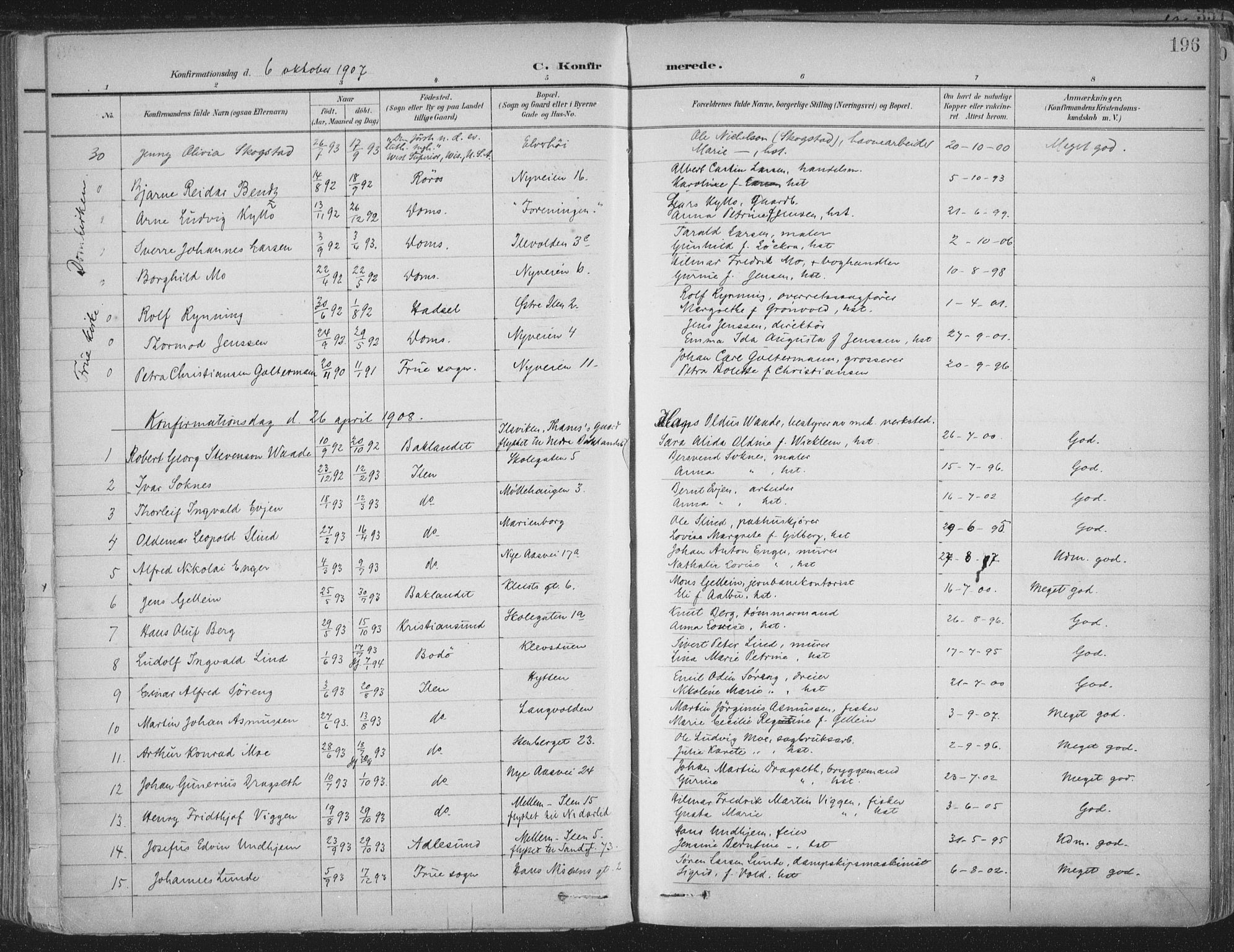 Ministerialprotokoller, klokkerbøker og fødselsregistre - Sør-Trøndelag, SAT/A-1456/603/L0167: Parish register (official) no. 603A06, 1896-1932, p. 196