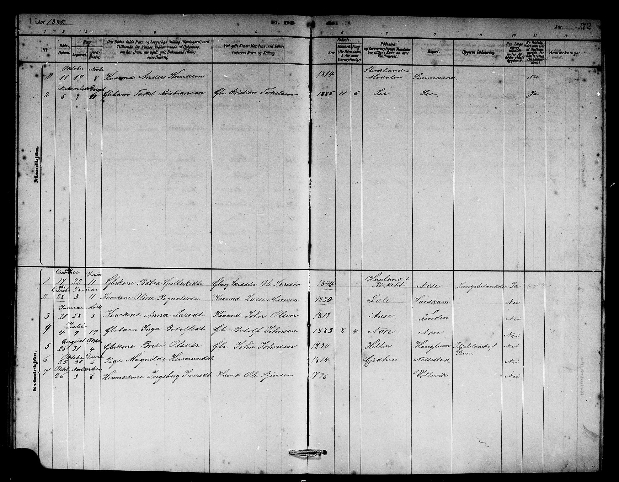 Vik sokneprestembete, AV/SAB-A-81501/H/Hab/Habb/L0002: Parish register (copy) no. B 2, 1878-1893, p. 72