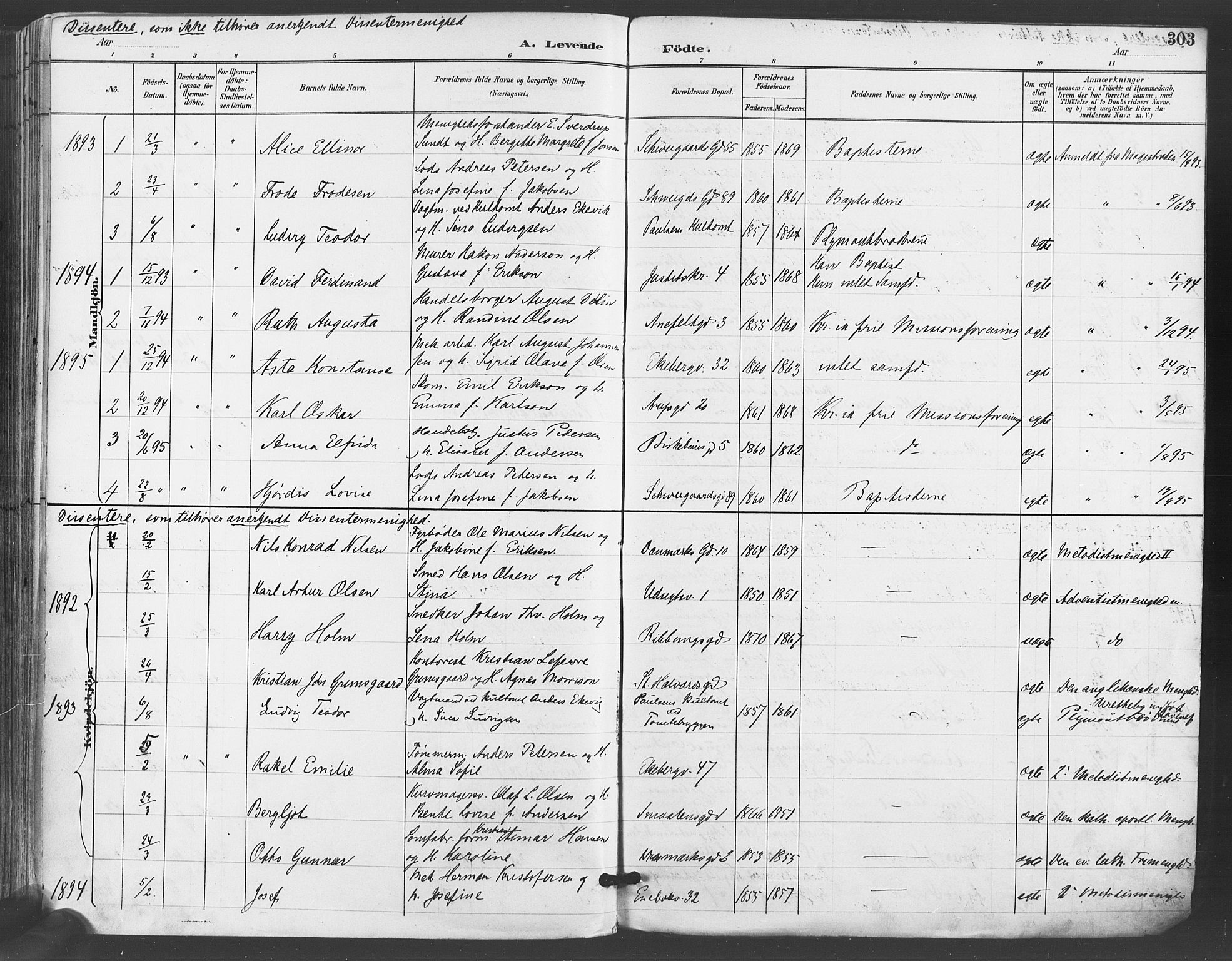 Gamlebyen prestekontor Kirkebøker, SAO/A-10884/F/Fa/L0007: Parish register (official) no. 7, 1889-1899, p. 303
