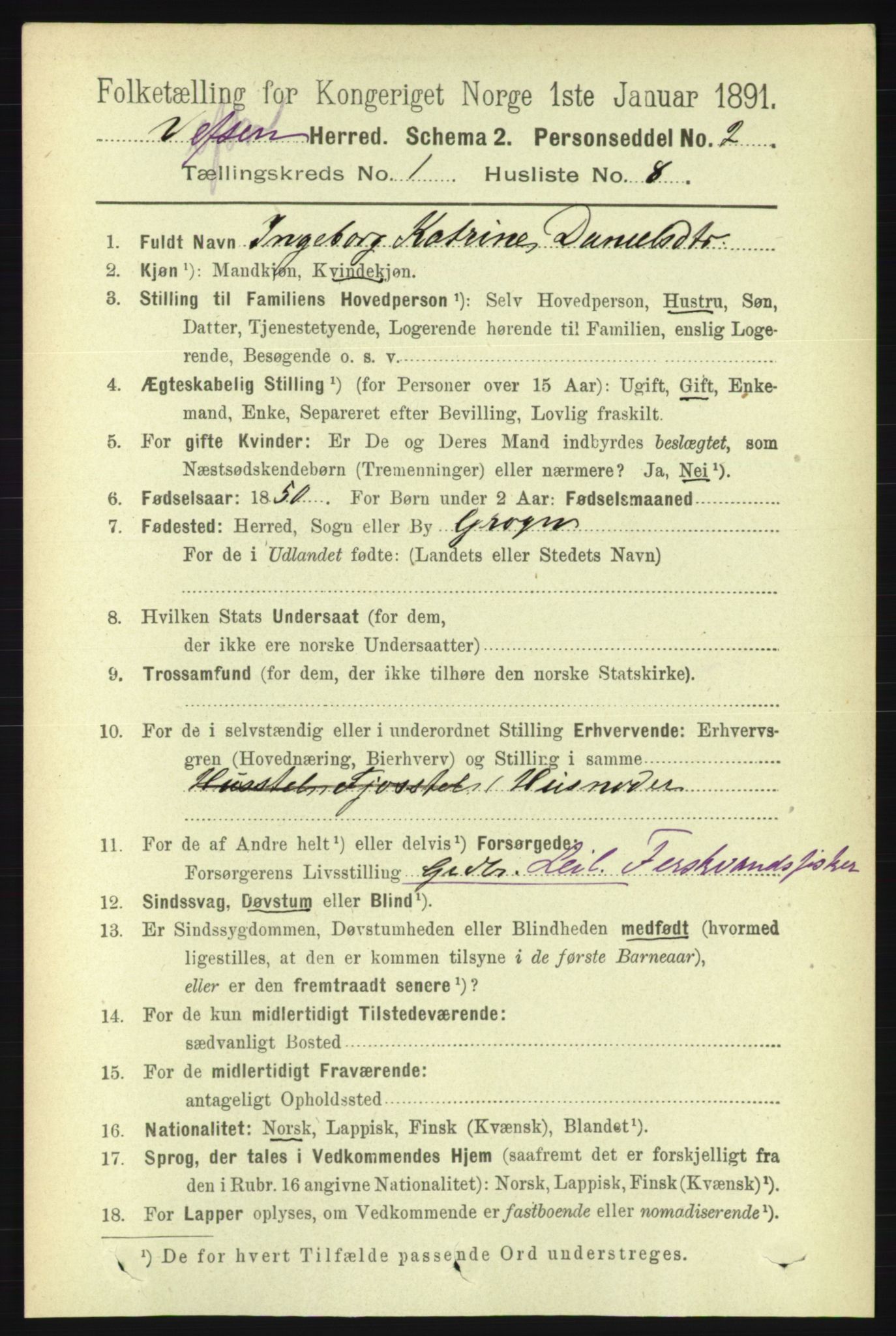 RA, 1891 census for 1824 Vefsn, 1891, p. 137