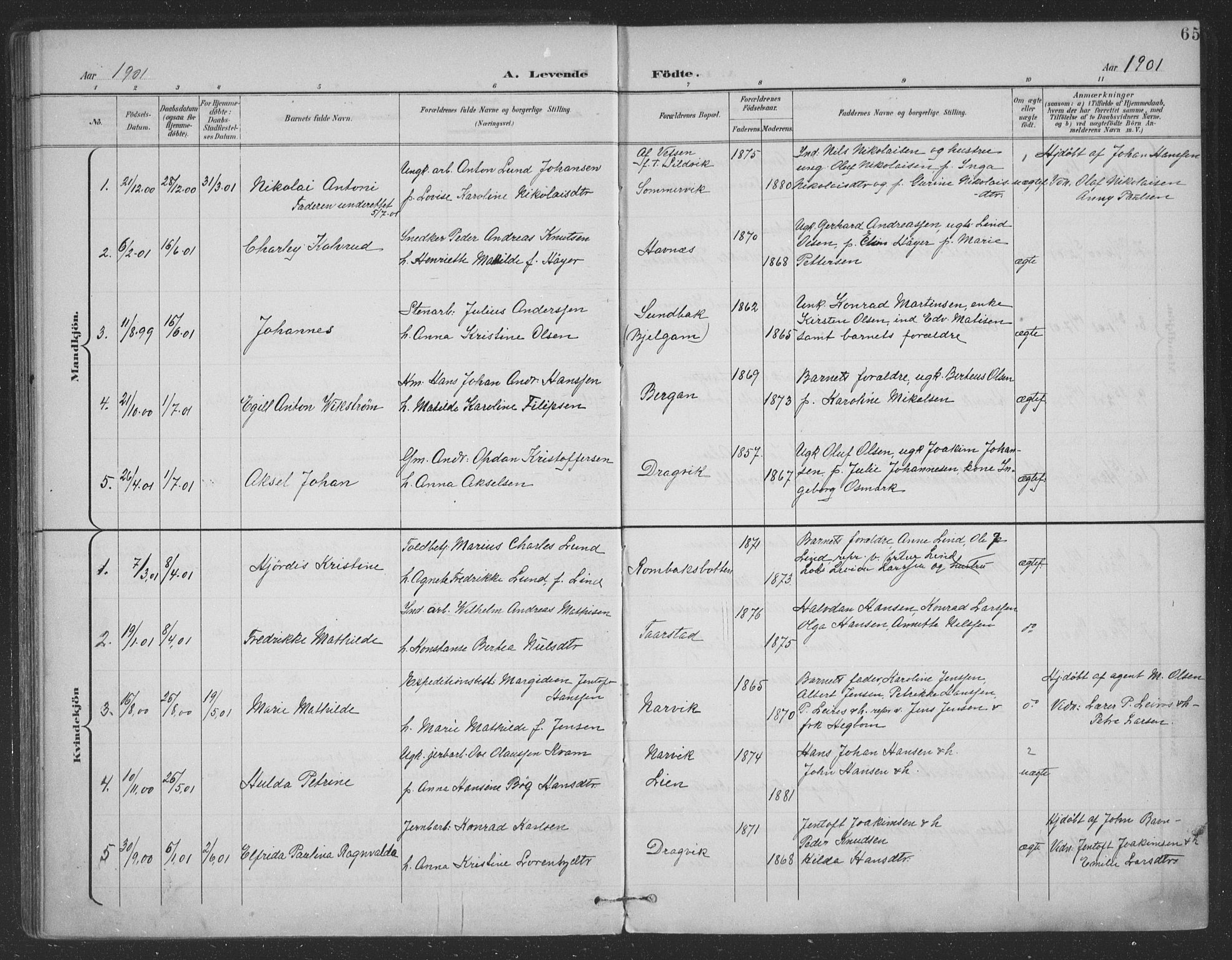 Ministerialprotokoller, klokkerbøker og fødselsregistre - Nordland, SAT/A-1459/863/L0899: Parish register (official) no. 863A11, 1897-1906, p. 65