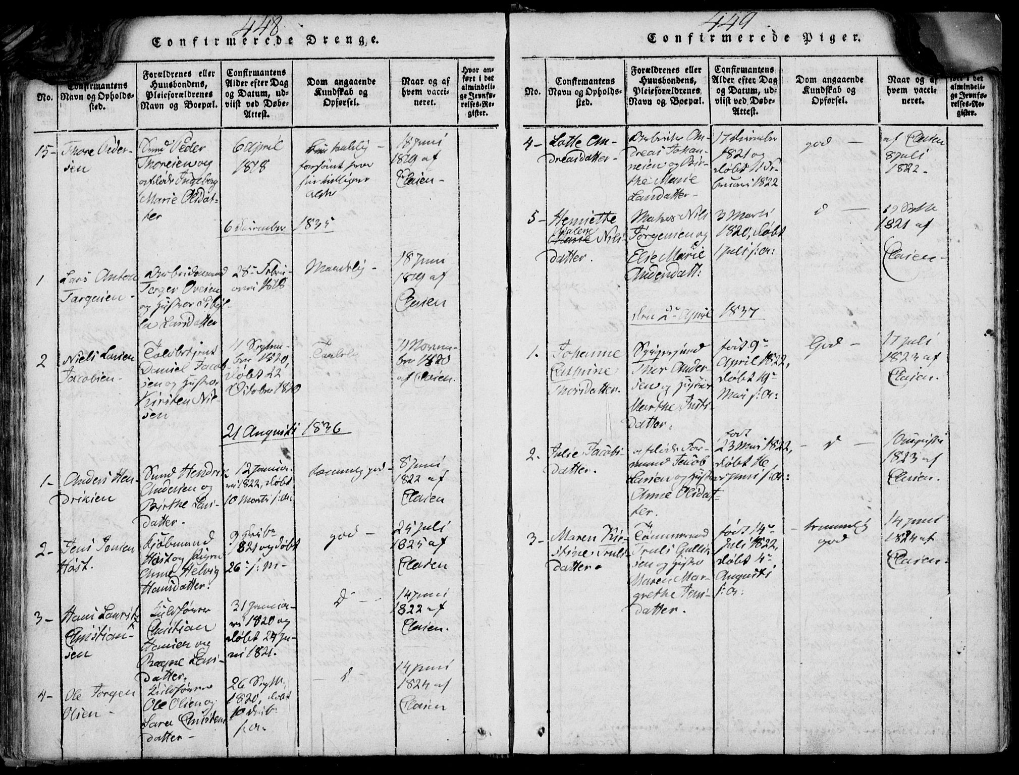 Larvik kirkebøker, SAKO/A-352/F/Fb/L0002: Parish register (official) no. II 2, 1818-1842, p. 448-449