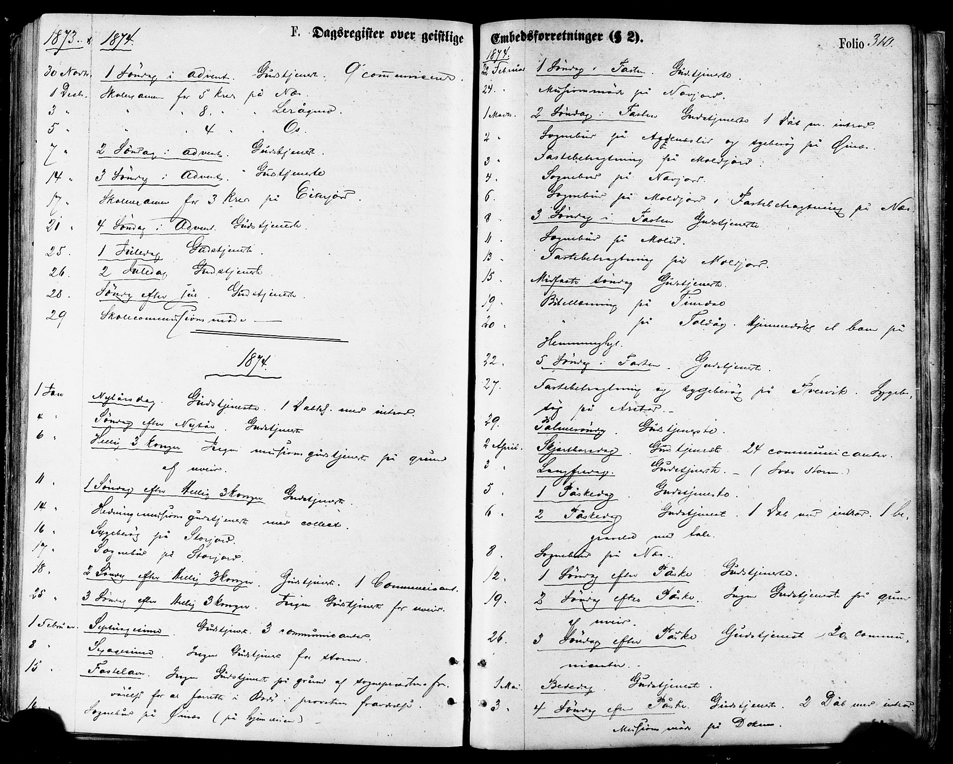 Ministerialprotokoller, klokkerbøker og fødselsregistre - Nordland, AV/SAT-A-1459/846/L0645: Parish register (official) no. 846A03, 1872-1886, p. 310