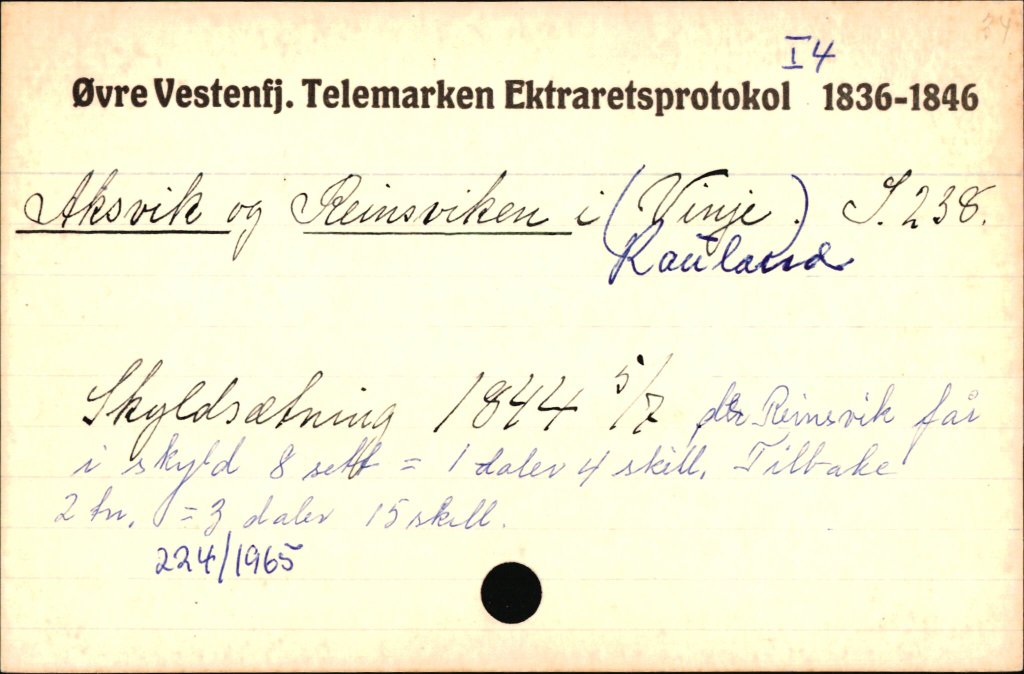 Statsarkivet i Kongsberg, AV/SAKO-A-0001/E/Ed/L0003/0017: Registerkort til avskrifter for eiendommer i Telemark / Eiendommer i Rauland kommune, 1600-1950, p. 3