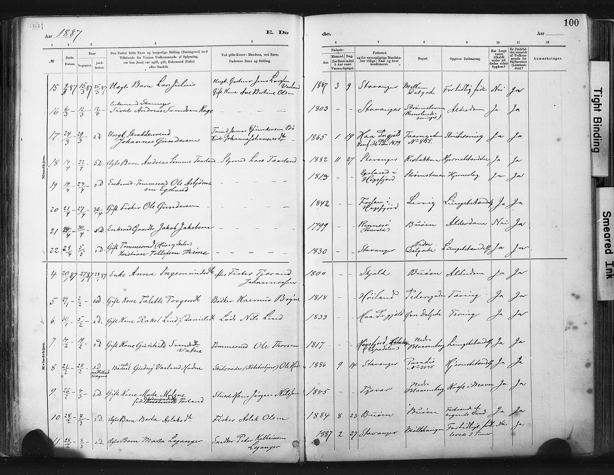 St. Johannes sokneprestkontor, SAST/A-101814/001/30/30BA/L0003: Parish register (official) no. A 3, 1885-1910, p. 100