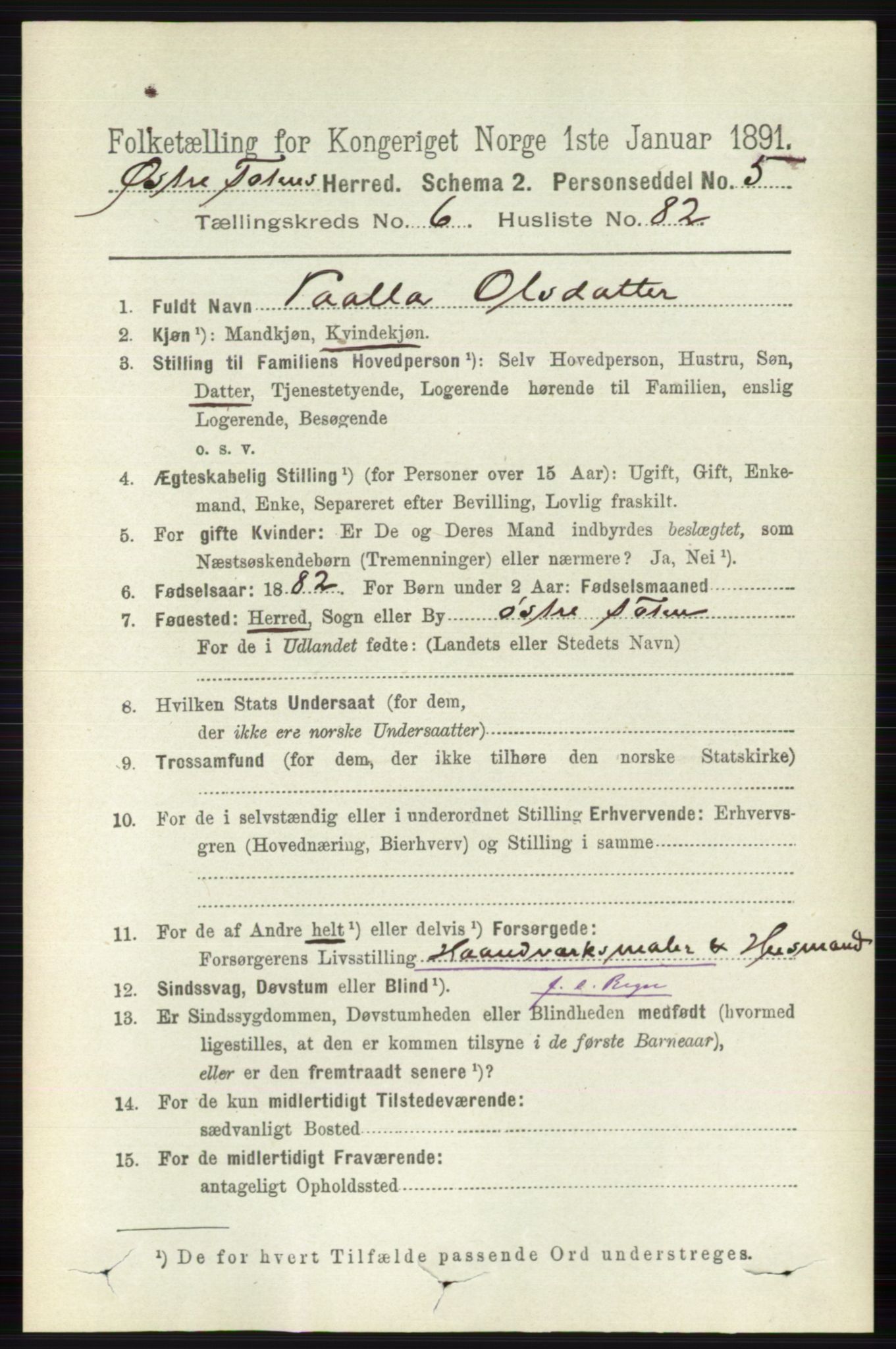 RA, 1891 census for 0528 Østre Toten, 1891, p. 4277