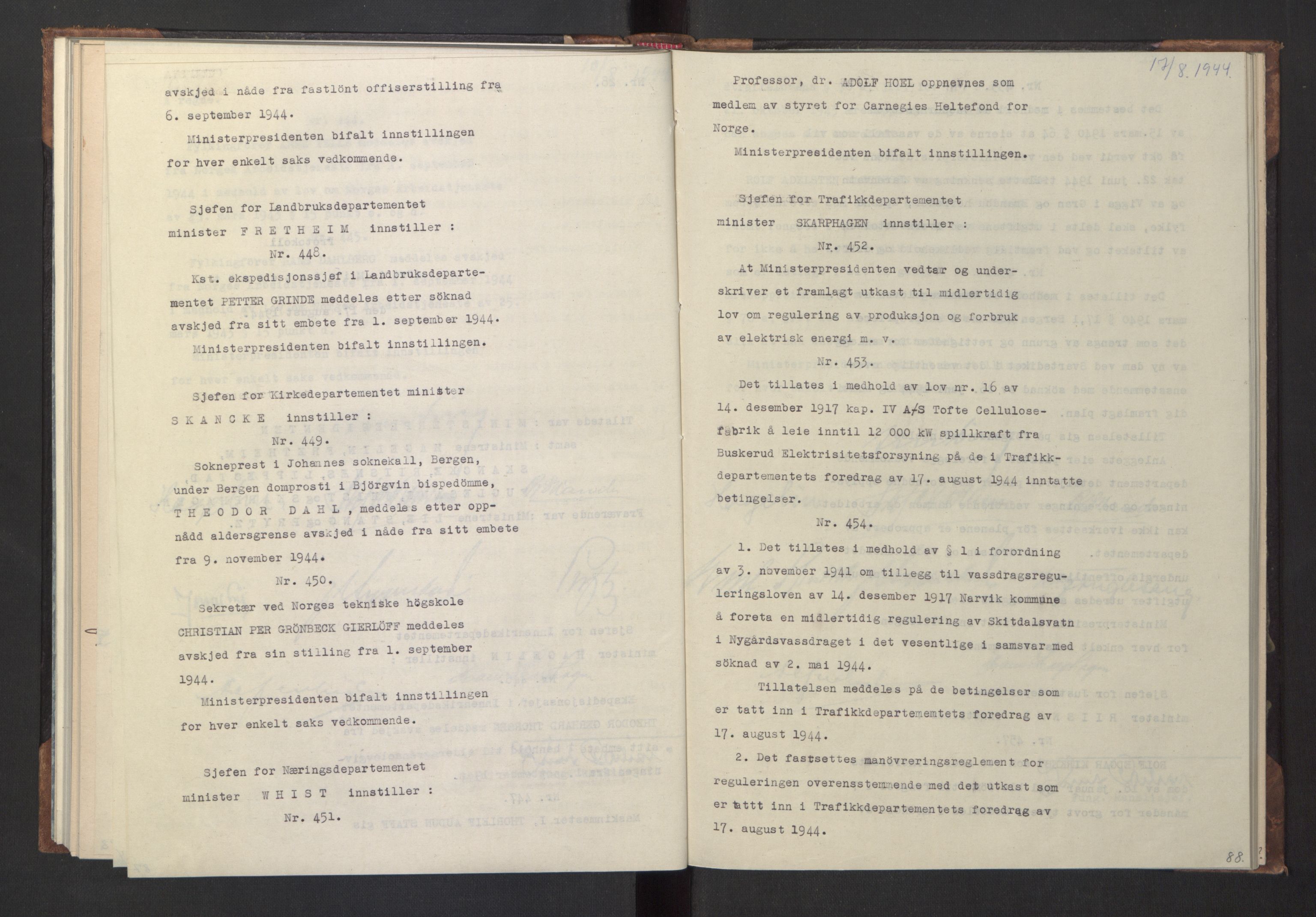 NS-administrasjonen 1940-1945 (Statsrådsekretariatet, de kommisariske statsråder mm), RA/S-4279/D/Da/L0005: Protokoll fra ministermøter, 1944, p. 90