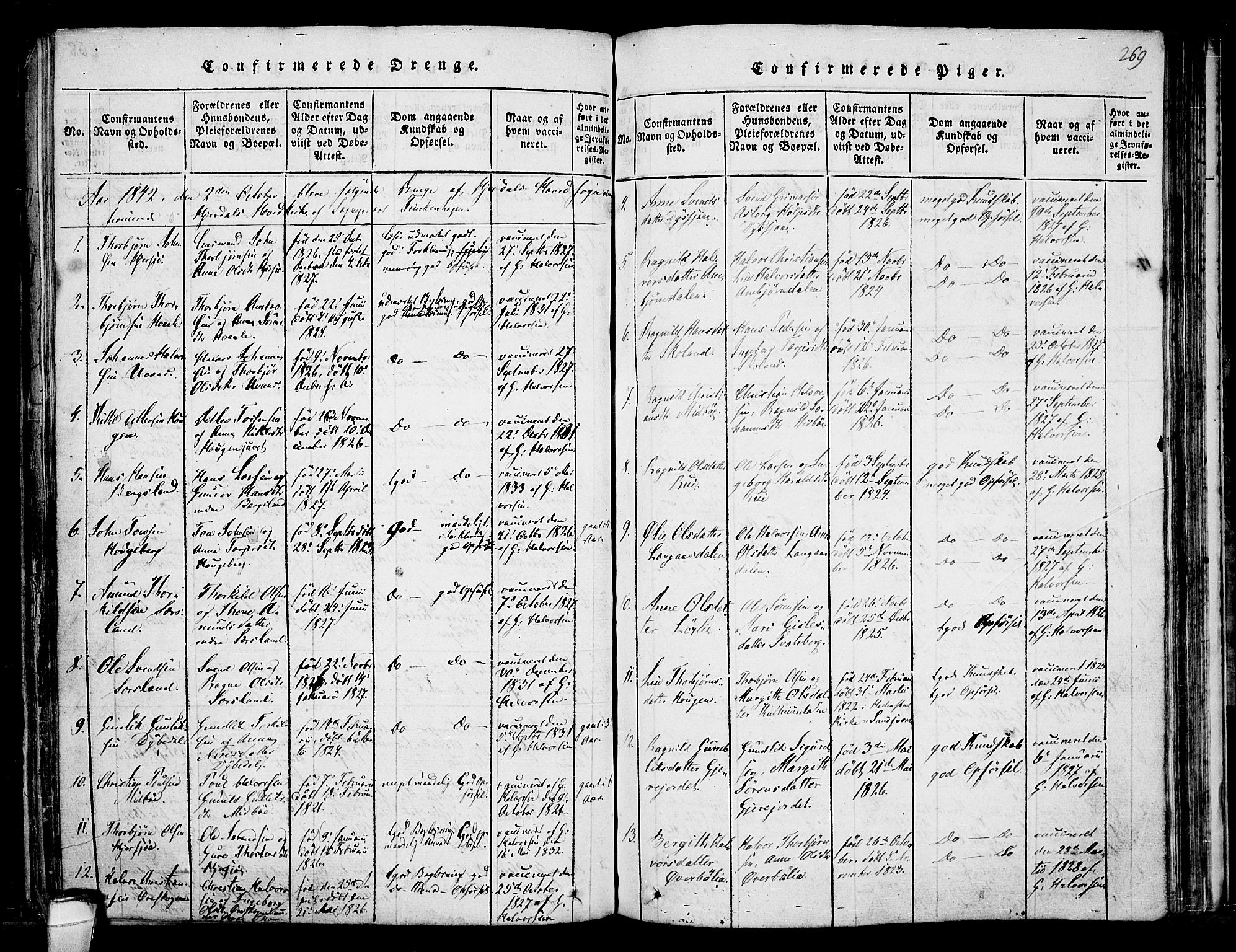 Hjartdal kirkebøker, AV/SAKO-A-270/F/Fa/L0007: Parish register (official) no. I 7, 1815-1843, p. 269