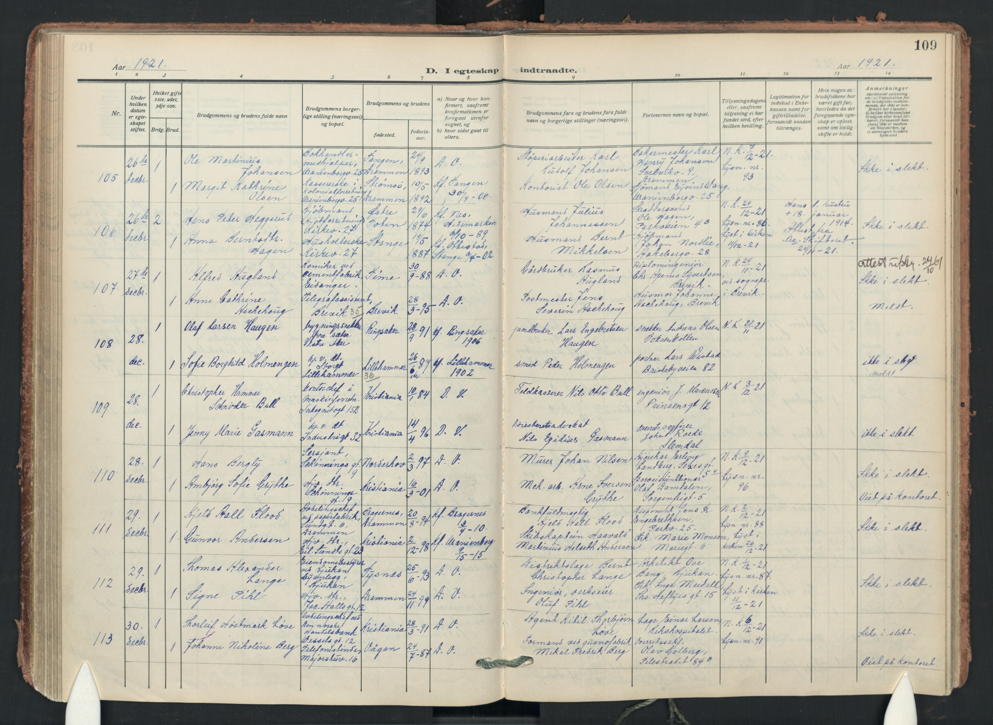 Uranienborg prestekontor Kirkebøker, AV/SAO-A-10877/F/Fa/L0012: Parish register (official) no. 12, 1914-1930, p. 109