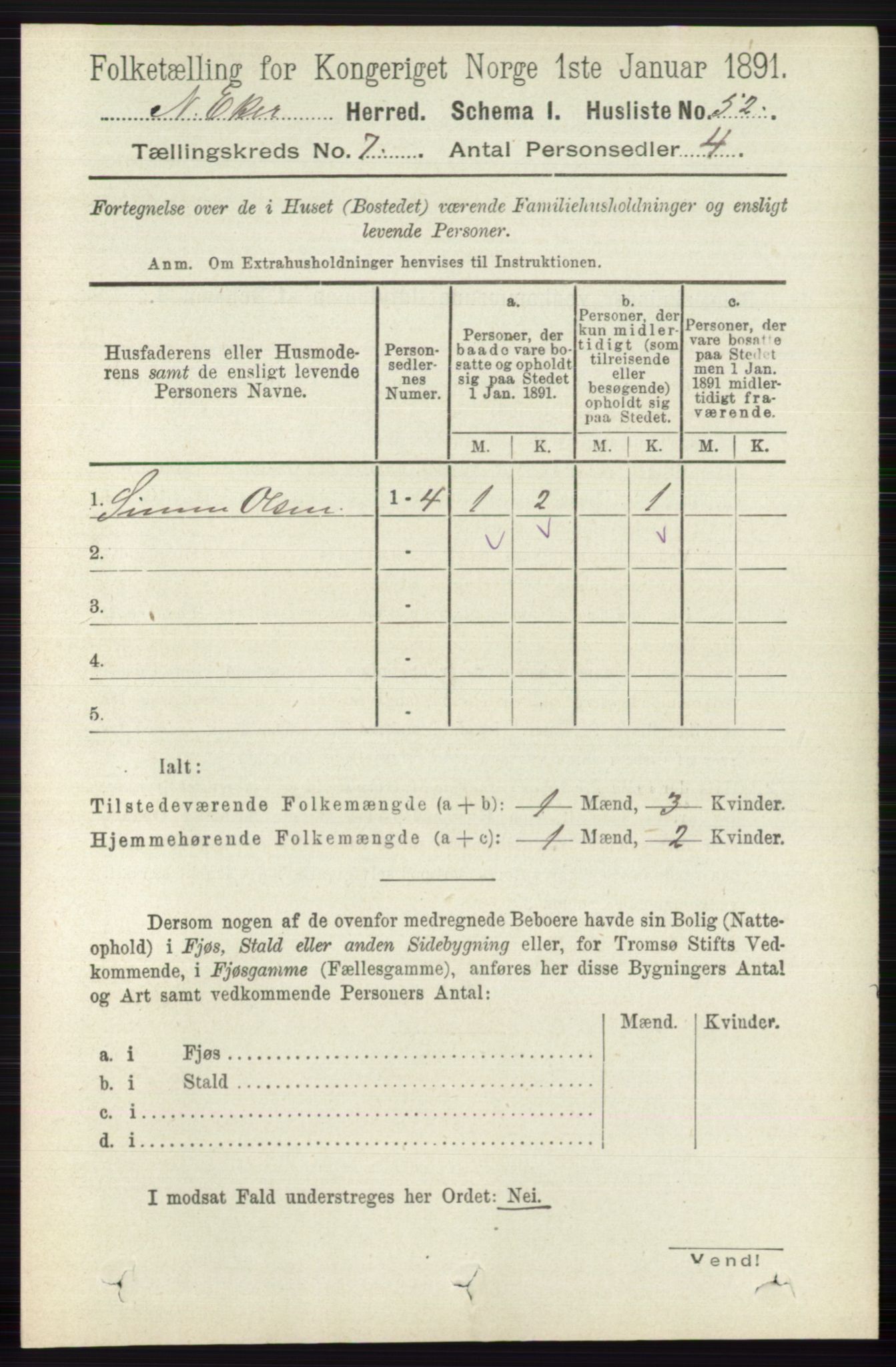 RA, 1891 census for 0625 Nedre Eiker, 1891, p. 3391