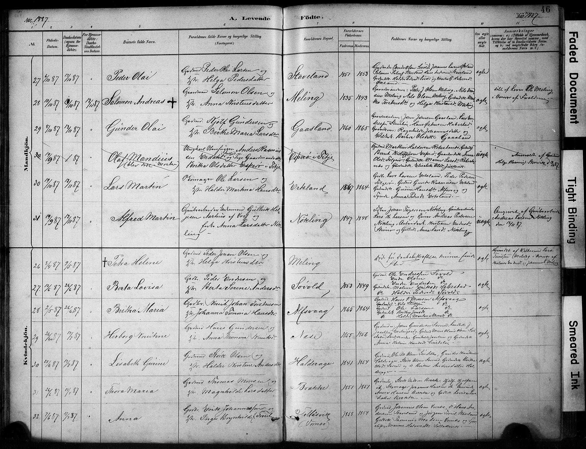 Finnås sokneprestembete, SAB/A-99925/H/Ha/Hab/Habb/L0003: Parish register (copy) no. B 3, 1882-1897, p. 46