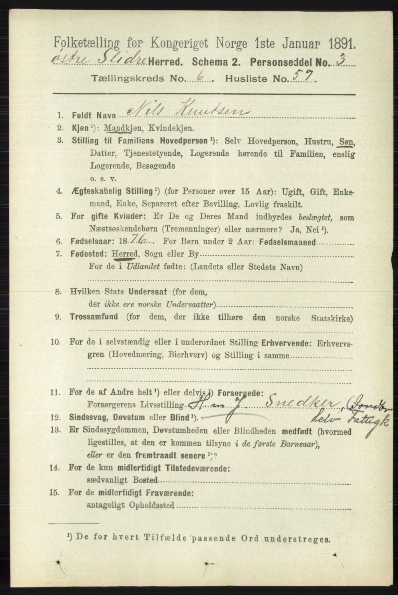 RA, 1891 census for 0544 Øystre Slidre, 1891, p. 2104