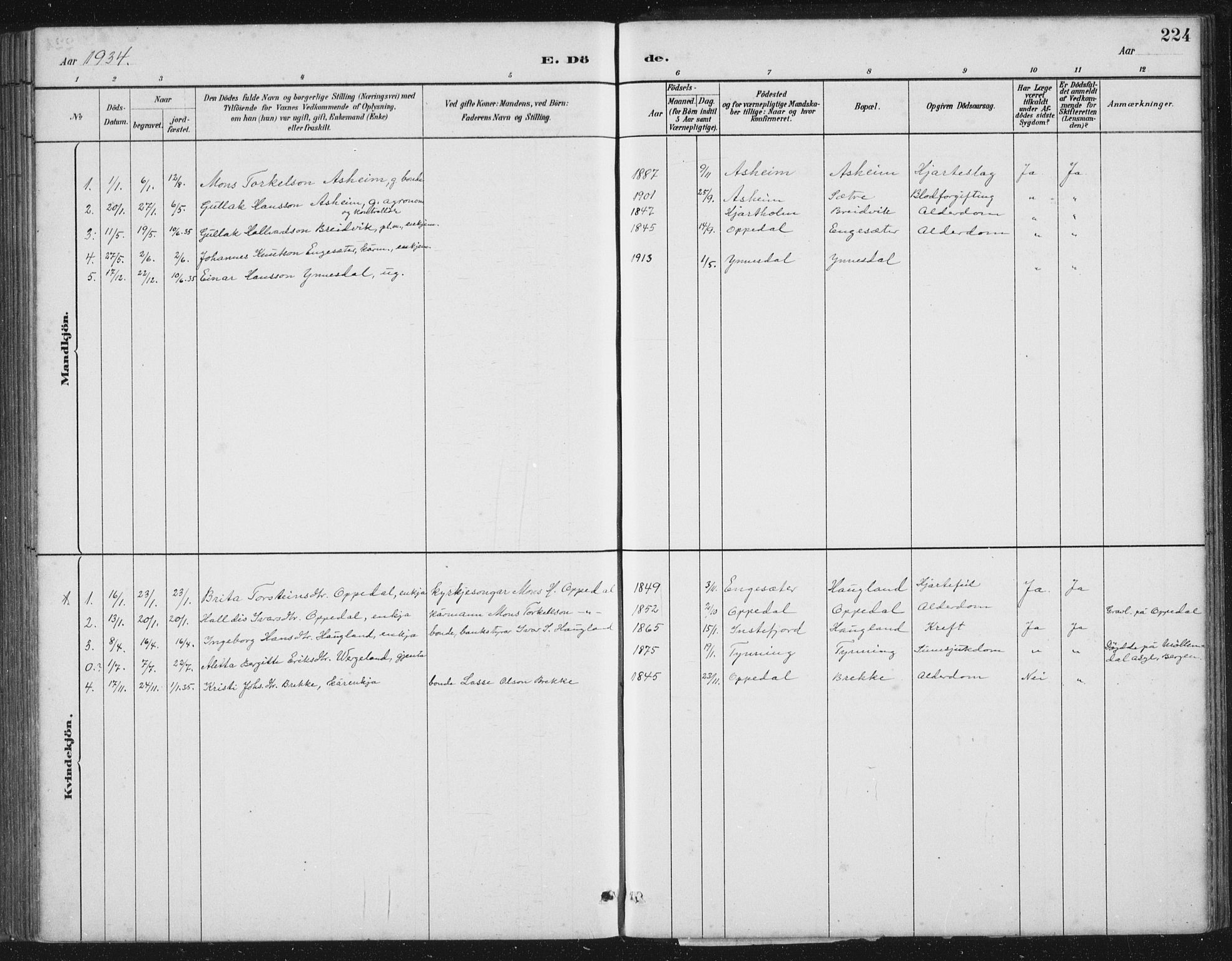 Gulen sokneprestembete, SAB/A-80201/H/Hab/Habc/L0002: Parish register (copy) no. C 2, 1880-1938, p. 224