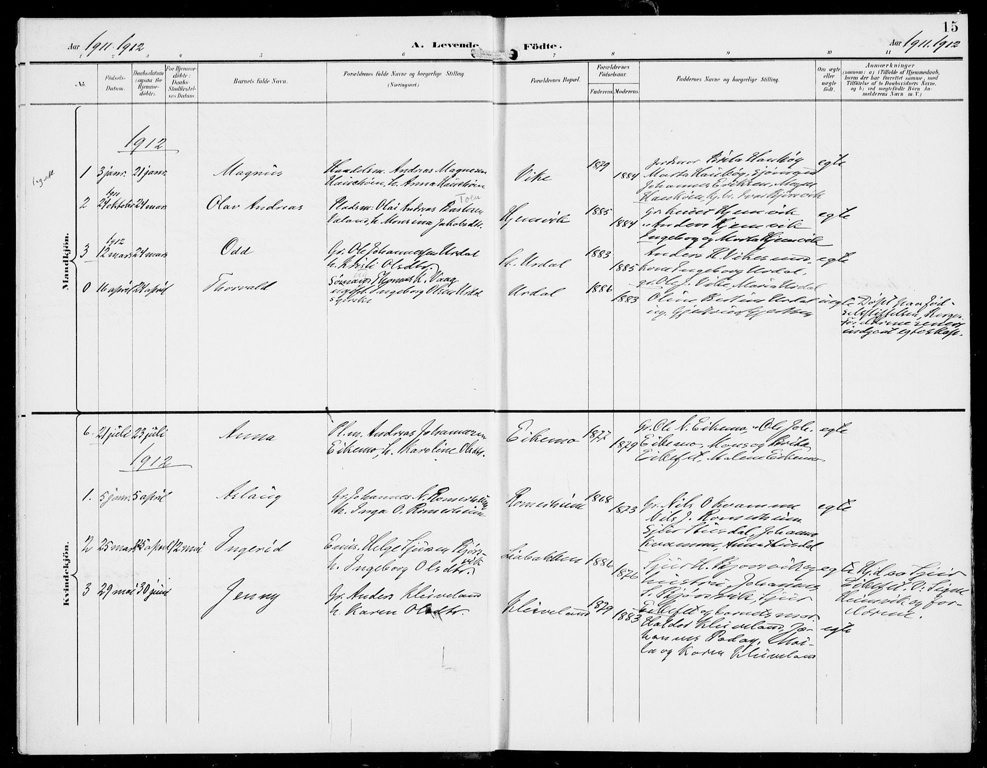 Hosanger sokneprestembete, SAB/A-75801/H/Haa: Parish register (official) no. D  1, 1896-1922, p. 15