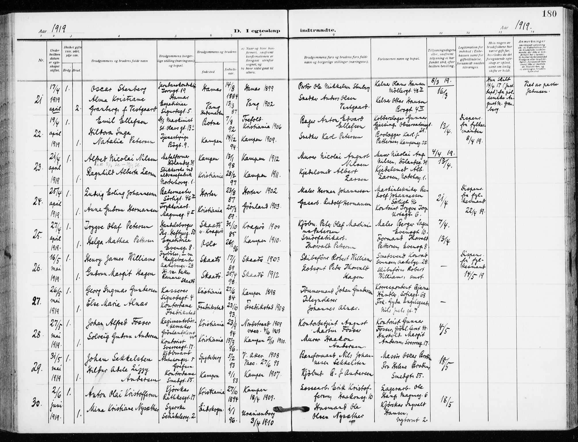 Kampen prestekontor Kirkebøker, AV/SAO-A-10853/F/Fa/L0013: Parish register (official) no. I 13, 1917-1922, p. 180