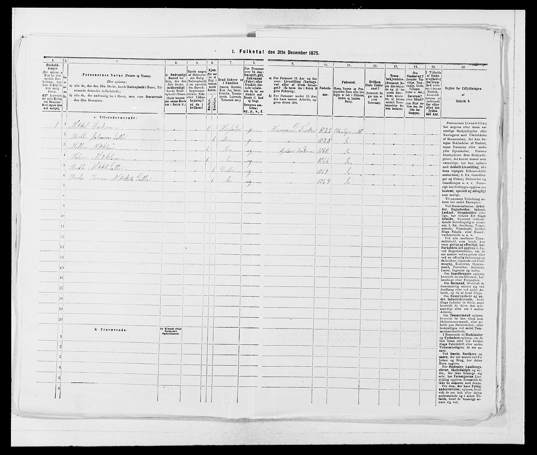 SAB, 1875 census for 1261P Manger, 1875, p. 1424