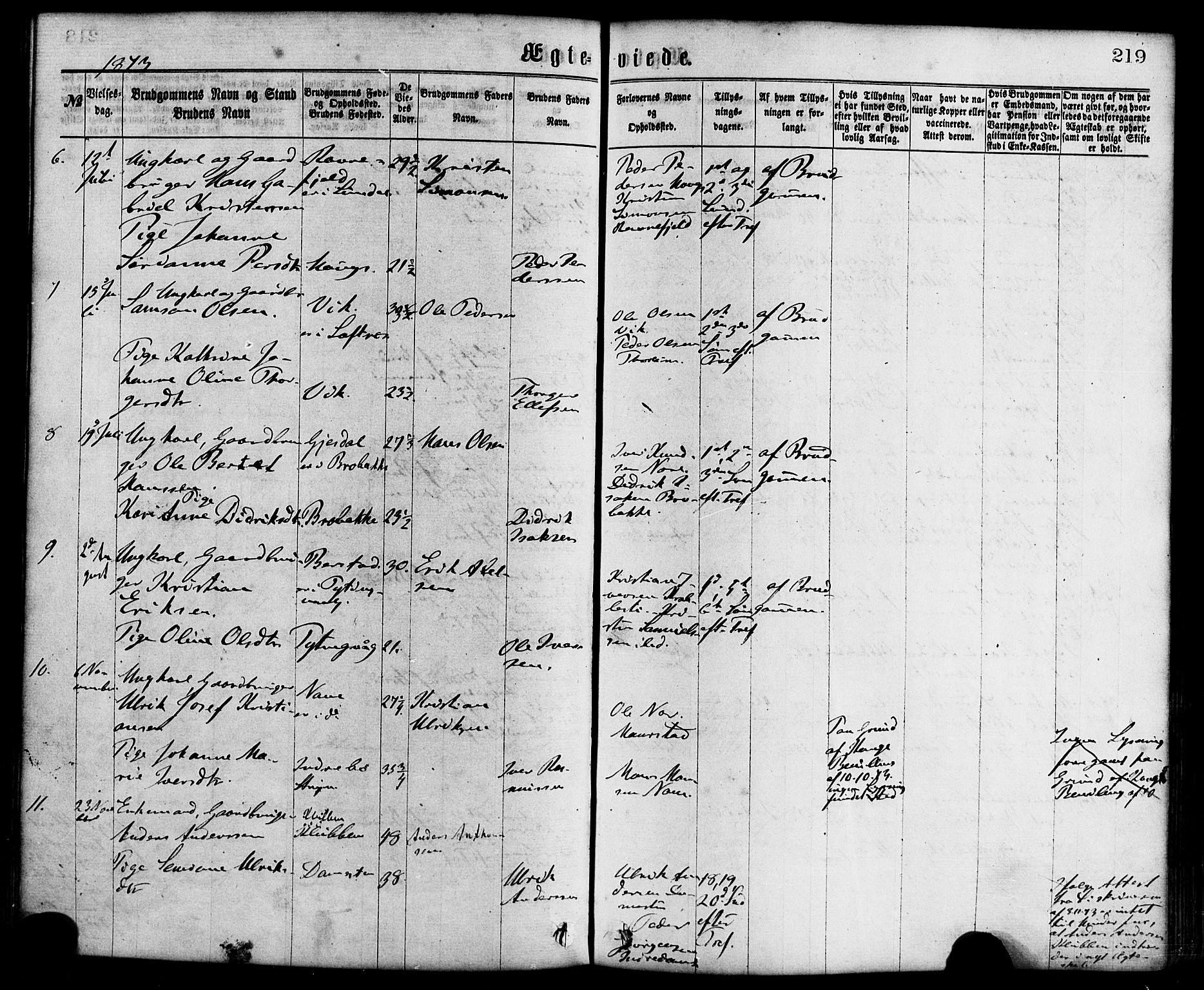 Davik sokneprestembete, AV/SAB-A-79701/H/Haa/Haaa/L0006: Parish register (official) no. A 6, 1867-1881, p. 219