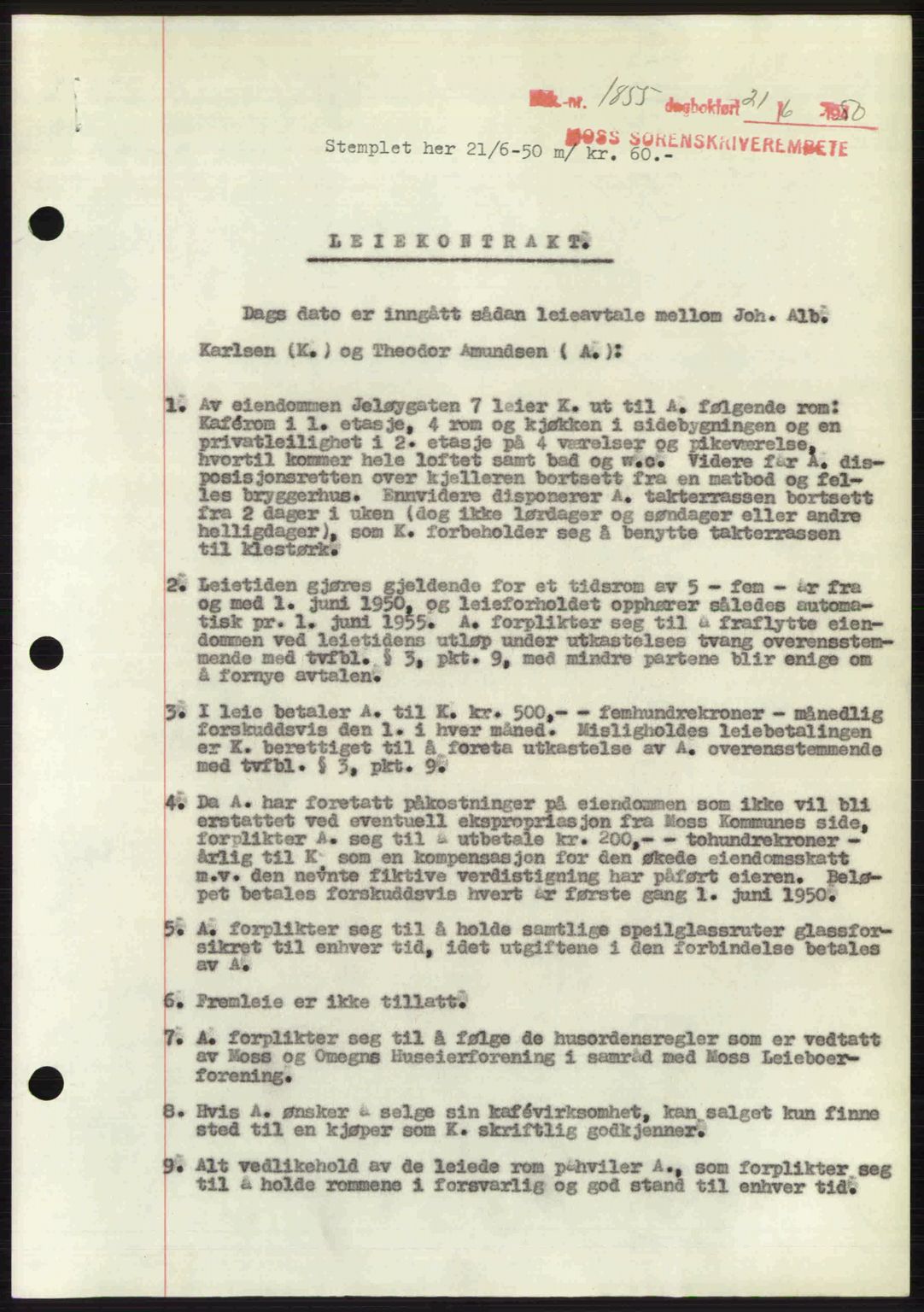 Moss sorenskriveri, AV/SAO-A-10168: Mortgage book no. A26, 1950-1950, Diary no: : 1855/1950