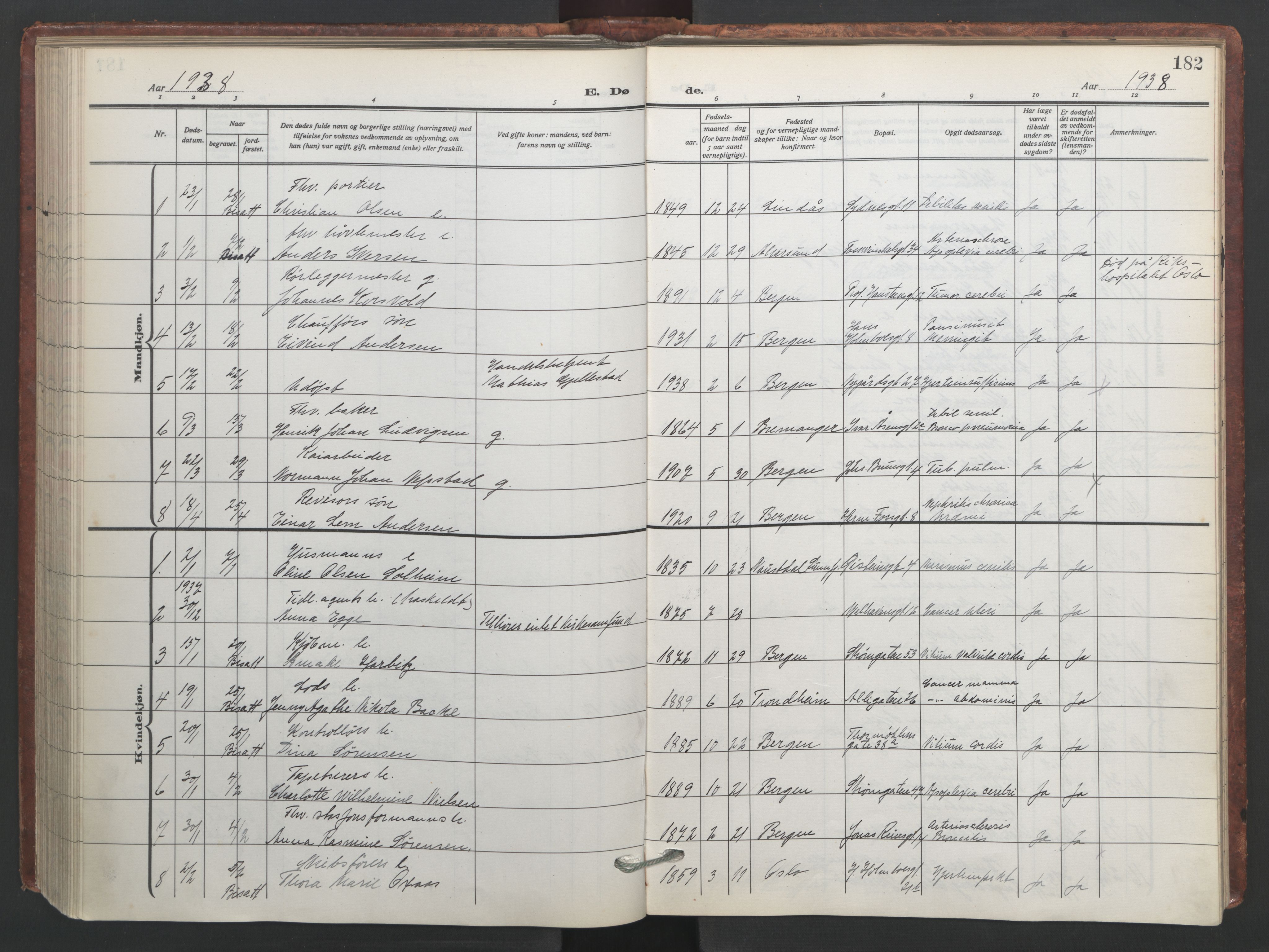 Johanneskirken sokneprestembete, SAB/A-76001/H/Hab: Parish register (copy) no. D 2, 1916-1950, p. 181b-182a