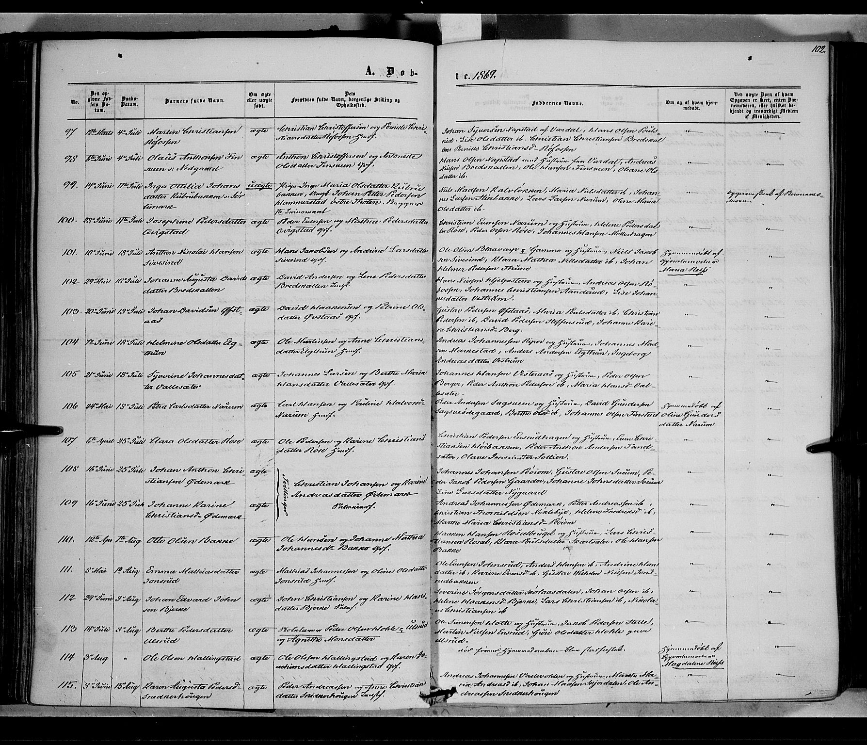 Vestre Toten prestekontor, SAH/PREST-108/H/Ha/Haa/L0007: Parish register (official) no. 7, 1862-1869, p. 102