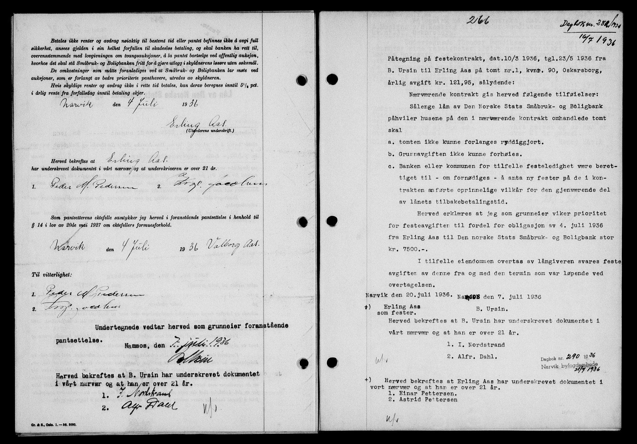 Narvik sorenskriveri, SAT/A-0002/1/2/2C/2Ca/L0011: Mortgage book no. 14, 1935-1937, Deed date: 16.07.1936