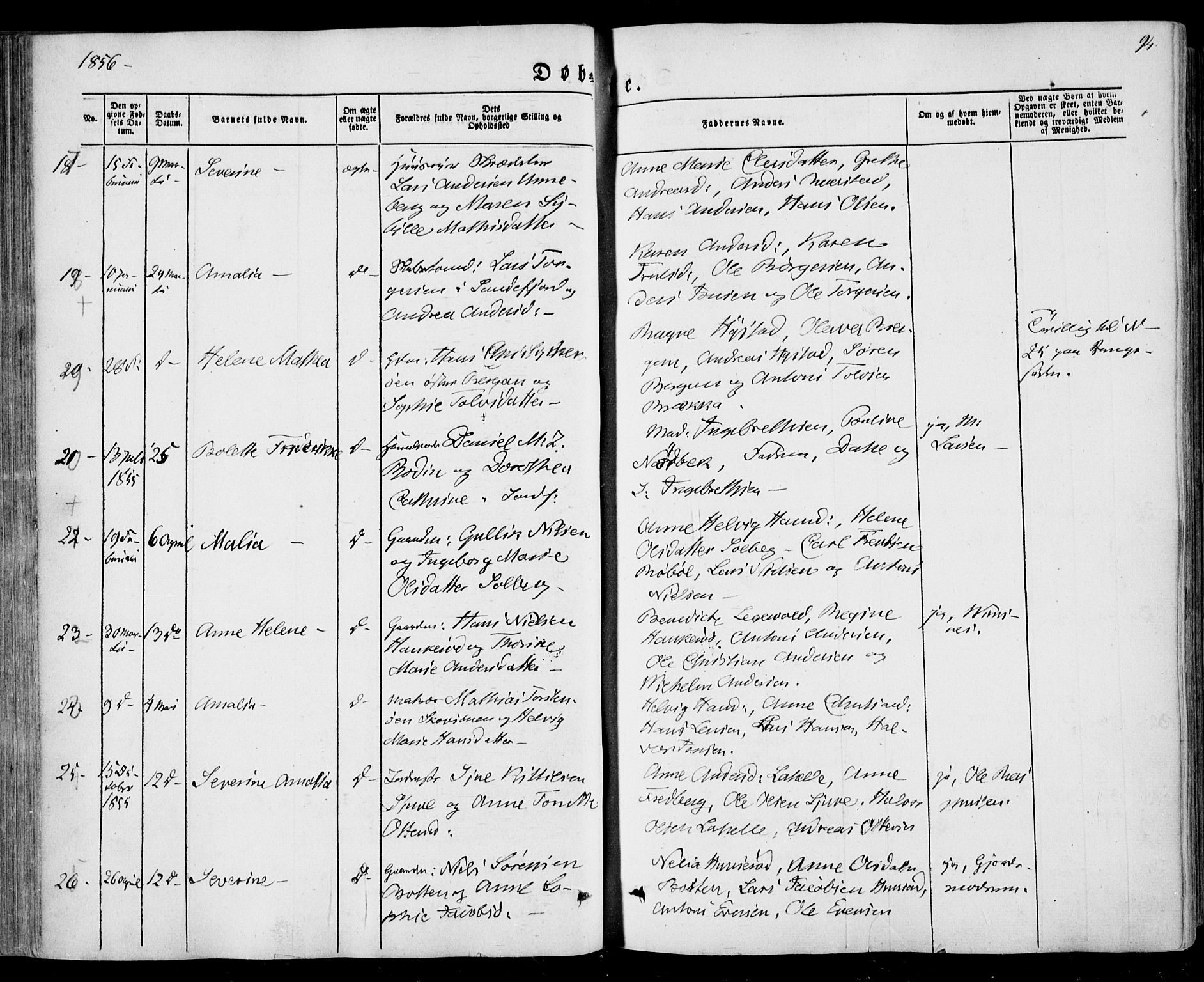 Sandar kirkebøker, SAKO/A-243/F/Fa/L0007: Parish register (official) no. 7, 1855-1861, p. 94