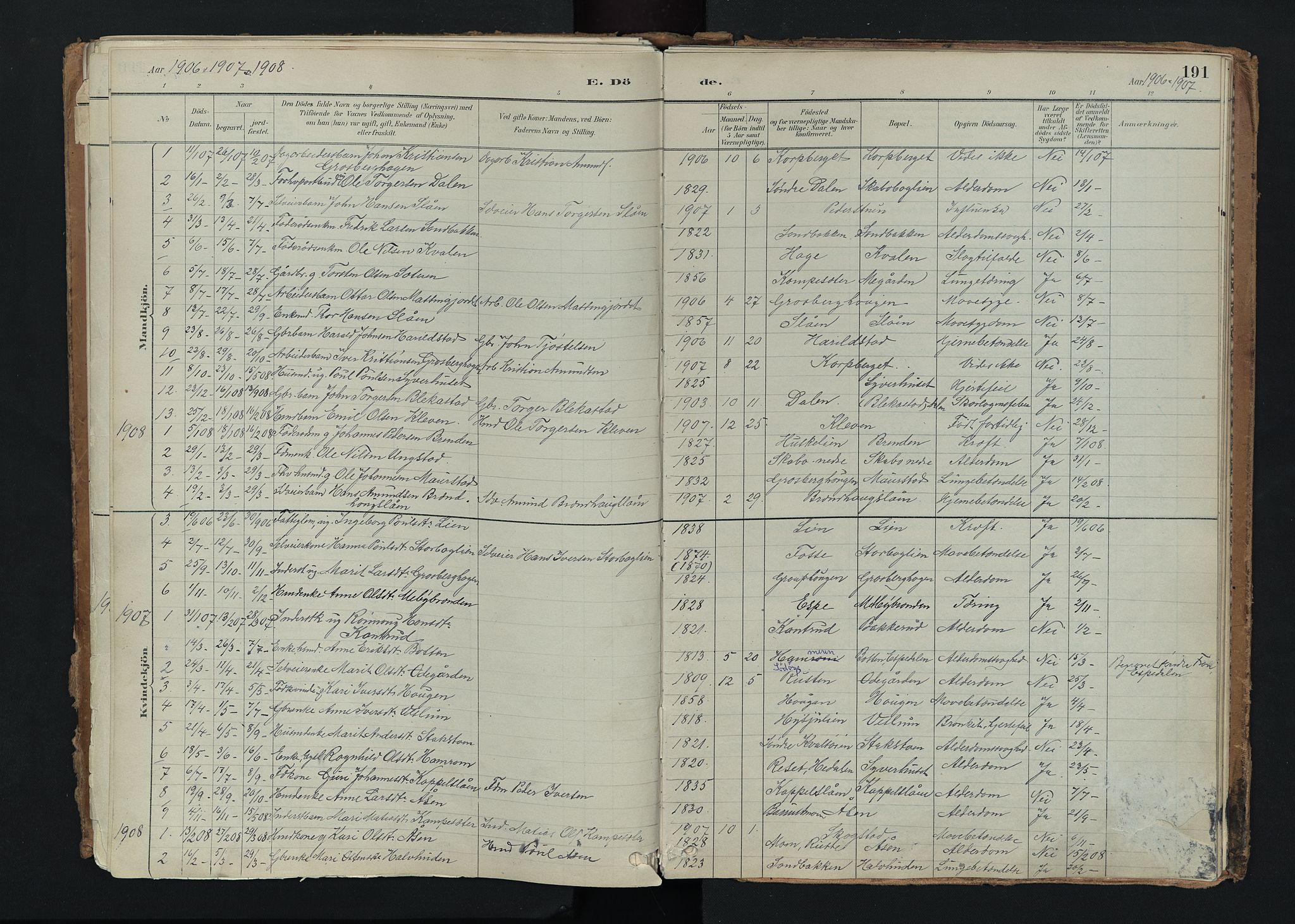 Nord-Fron prestekontor, SAH/PREST-080/H/Ha/Haa/L0005: Parish register (official) no. 5, 1884-1914, p. 191