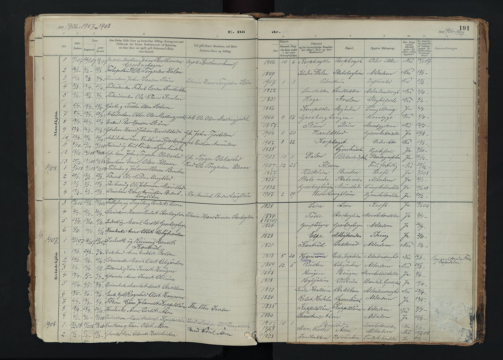 Nord-Fron prestekontor, AV/SAH-PREST-080/H/Ha/Haa/L0005: Parish register (official) no. 5, 1884-1914, p. 191