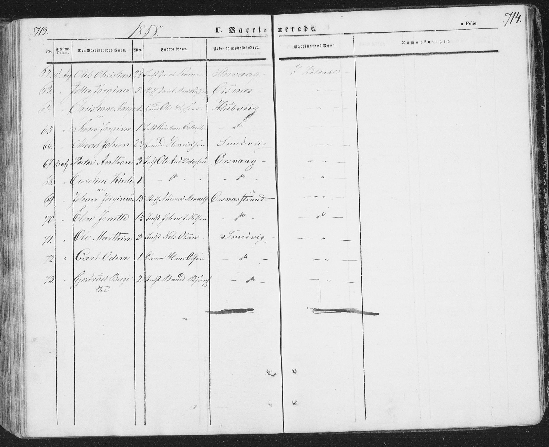 Ministerialprotokoller, klokkerbøker og fødselsregistre - Nordland, AV/SAT-A-1459/874/L1072: Parish register (copy) no. 874C01, 1843-1859, p. 713-714