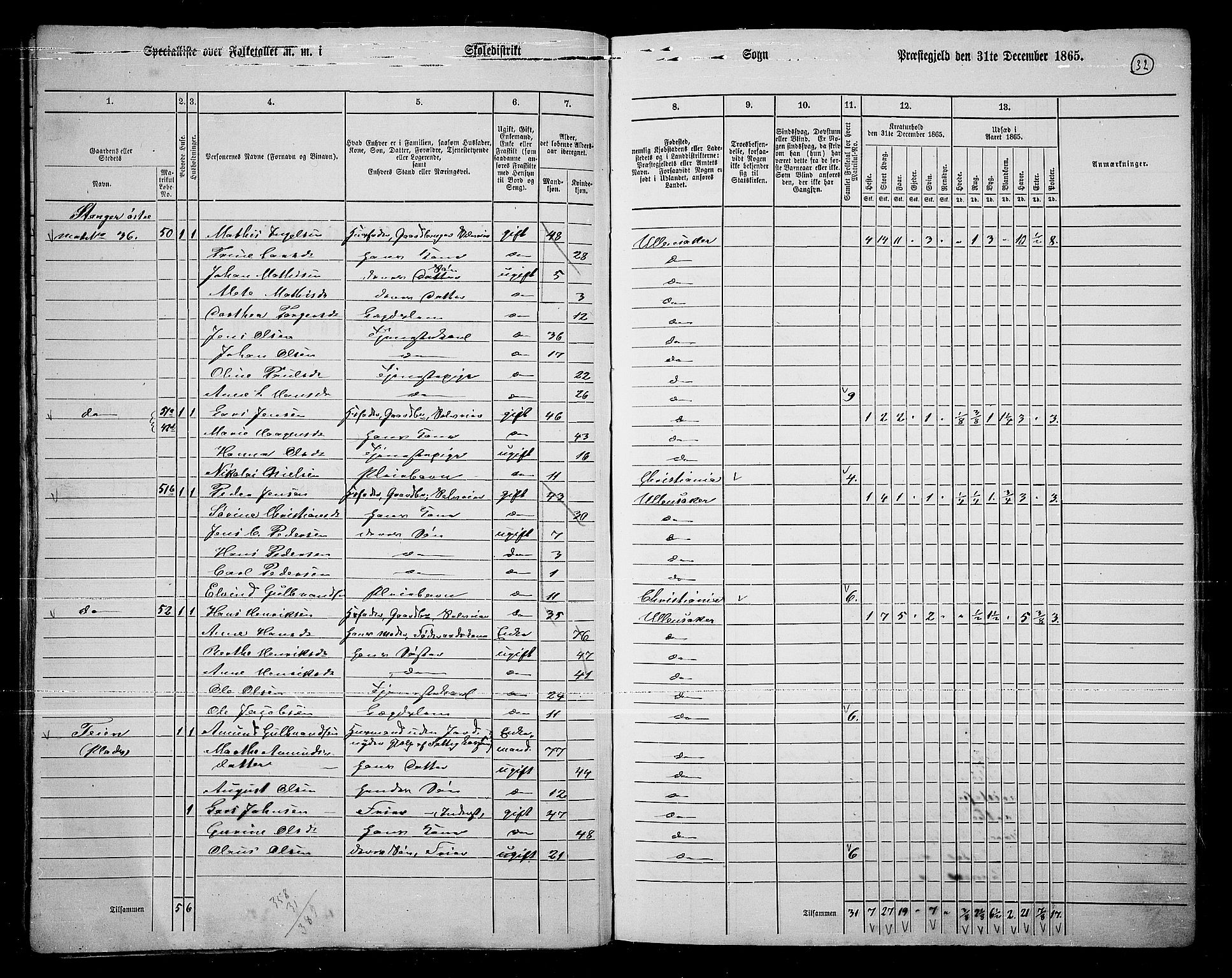 RA, 1865 census for Ullensaker, 1865, p. 29