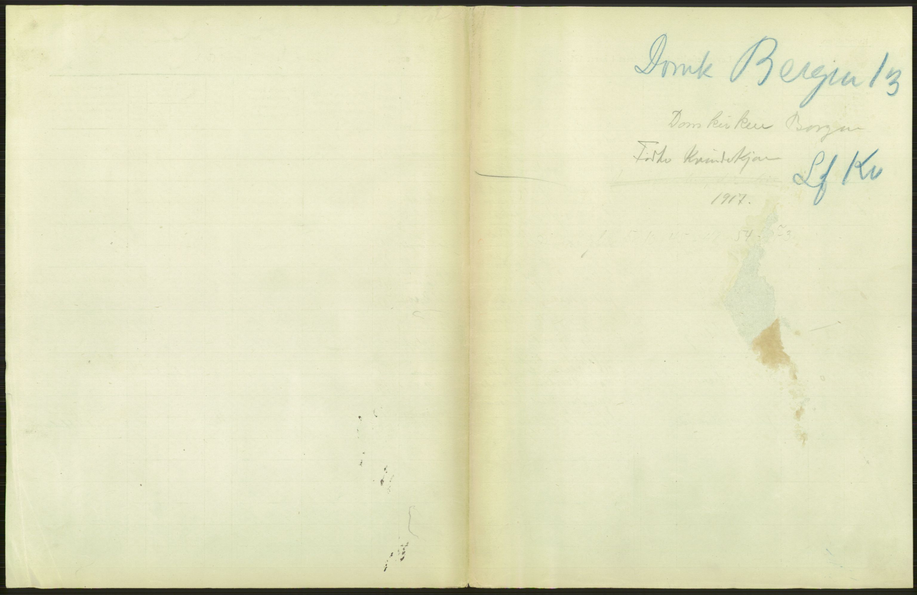 Statistisk sentralbyrå, Sosiodemografiske emner, Befolkning, AV/RA-S-2228/D/Df/Dfb/Dfbg/L0037: Bergen: Levendefødte menn og kvinner., 1917, p. 1