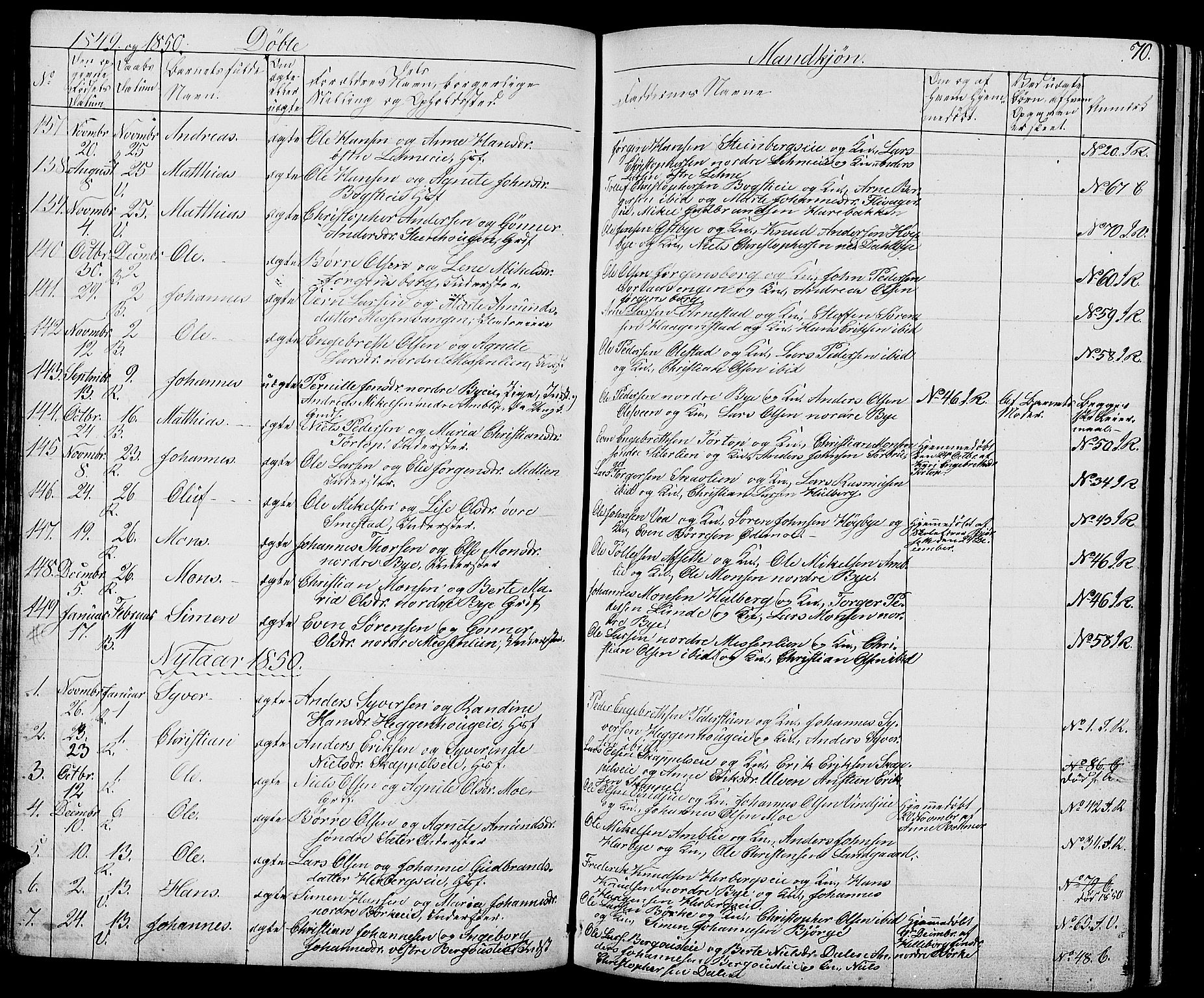 Ringsaker prestekontor, SAH/PREST-014/L/La/L0005: Parish register (copy) no. 5, 1839-1850, p. 70