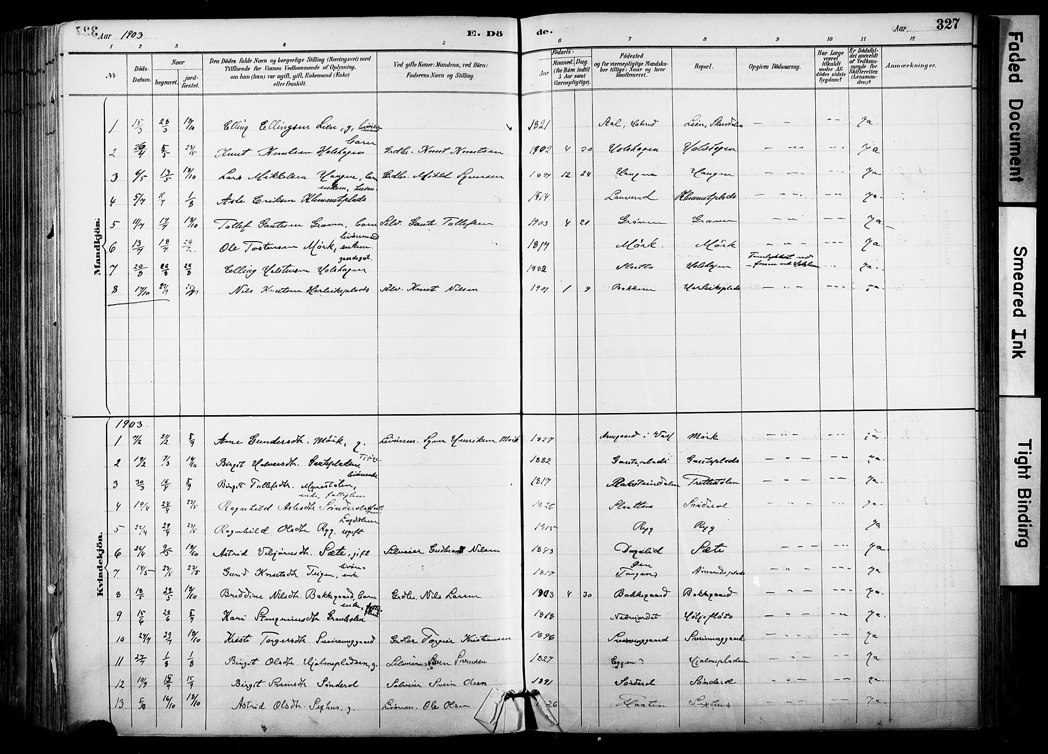 Hol kirkebøker, SAKO/A-227/F/Fa/L0003: Parish register (official) no. I 3, 1887-1918, p. 327