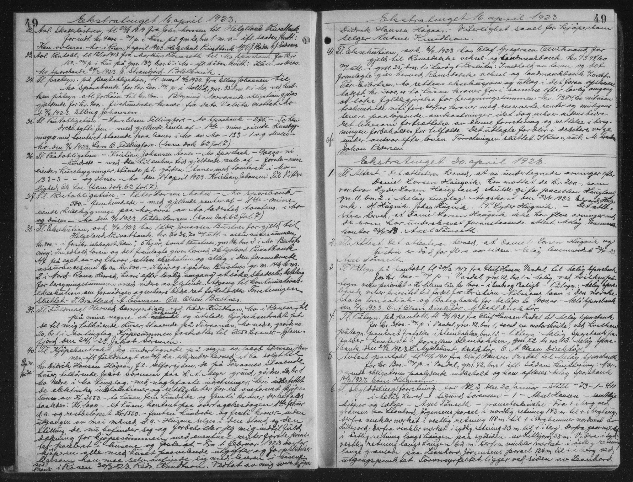 Rana sorenskriveri , AV/SAT-A-1108/1/2/2C/L0018: Mortgage book no. 18, 1923-1928, p. 49, Deed date: 30.04.1923